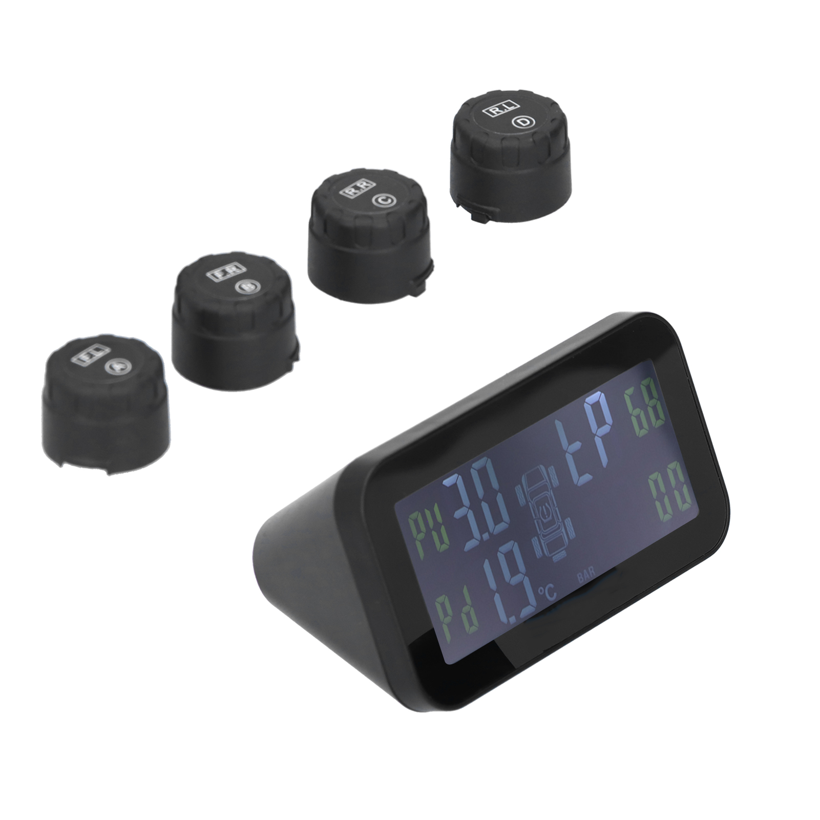 Reifendruckkontrollsystem (tpms) Mit Sensoren, Solar-lcd-display Und Usb-ladefunktion Für Autos