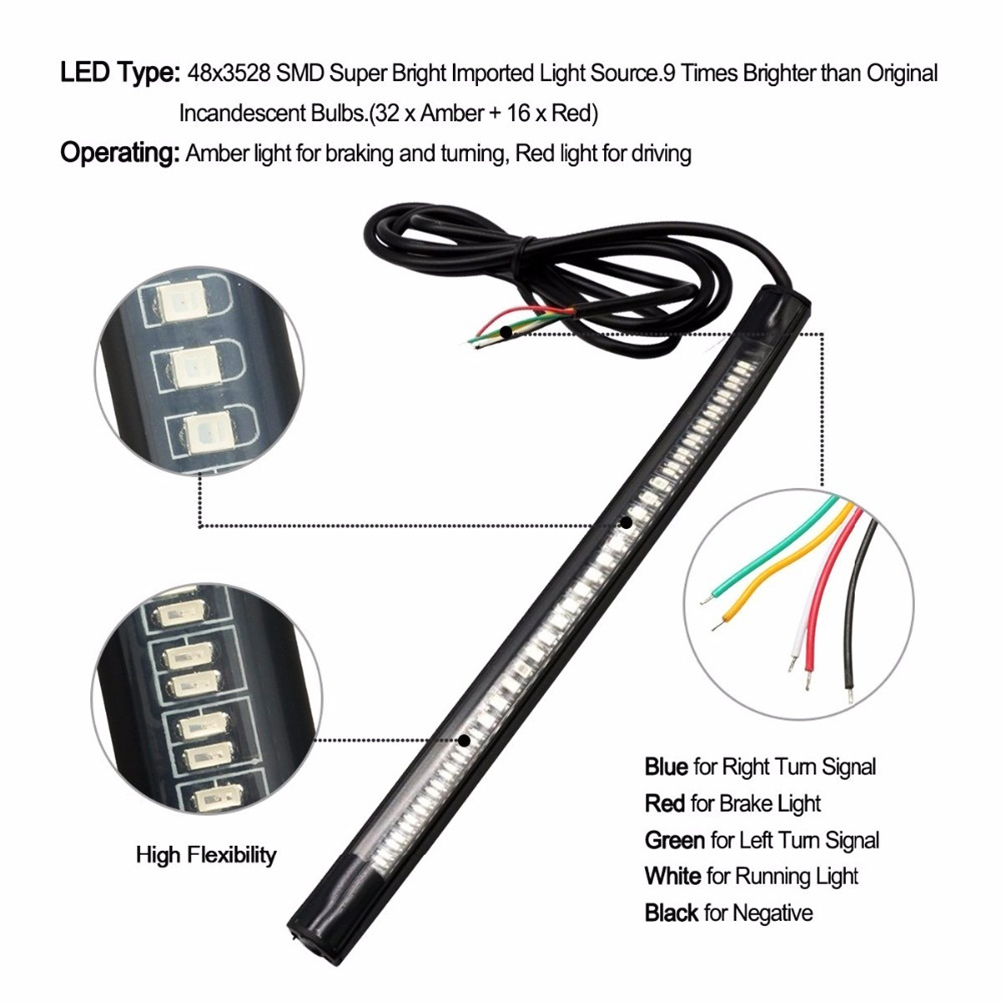 48 Smd-led-motorrad-lichtleiste Für Rücklicht, Bremslicht, Blinker, Universelles Beleuchtungsset