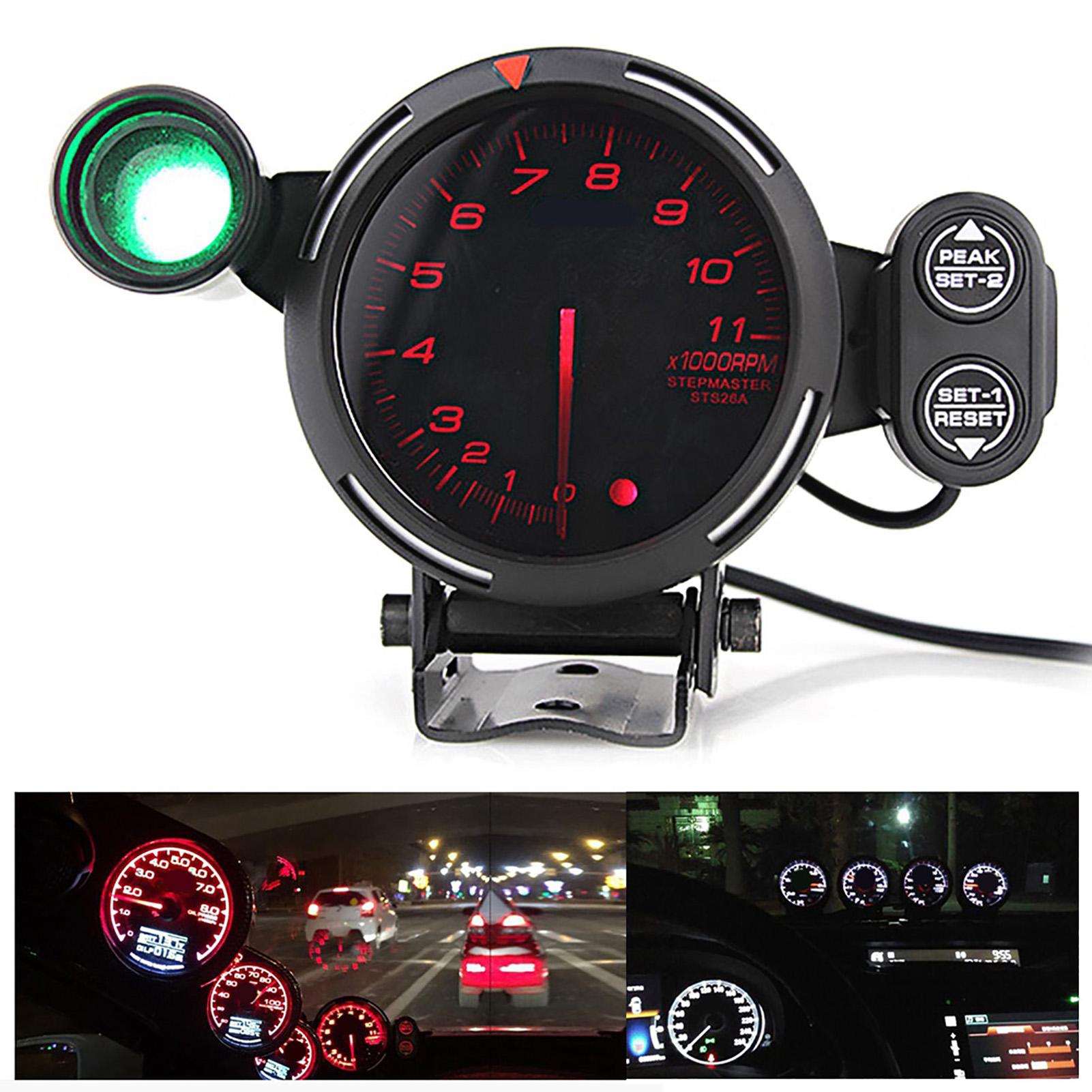 12 V 80 Mm 3,75 Zoll Drehzahlmesser Mit Led-anzeige, 11000 U/min, Rotes Licht