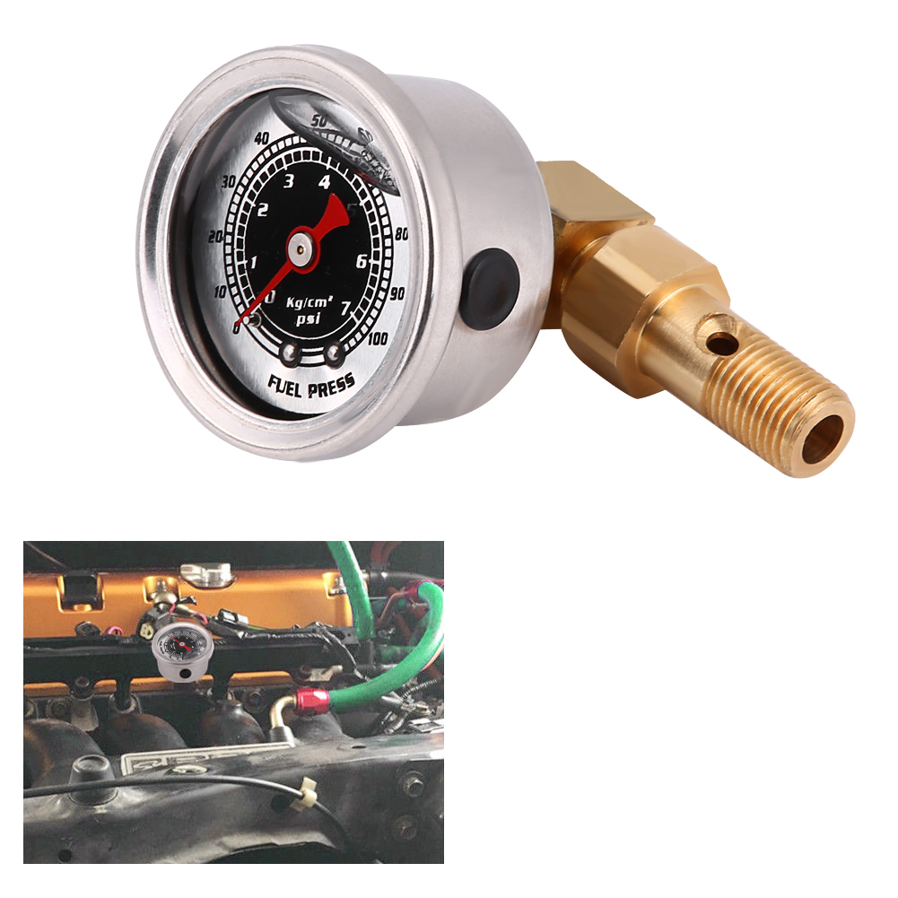 Universelles Kraftstoffdruckmessgerät 0-100 Psi, Regler Mit Adapter, Flüssigkeitsgefülltes Zifferblatt, Schwarz, Montagesatz Für Benzin.