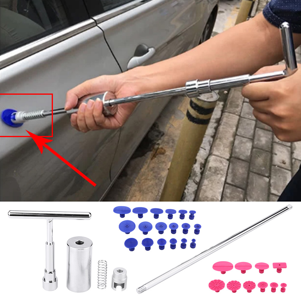 Lackfreies Ausbeulset Für Autos – T-förmiger Gleitabzieher, 28 Selbstklebende Abziehpads, 2 Gratis-sticks