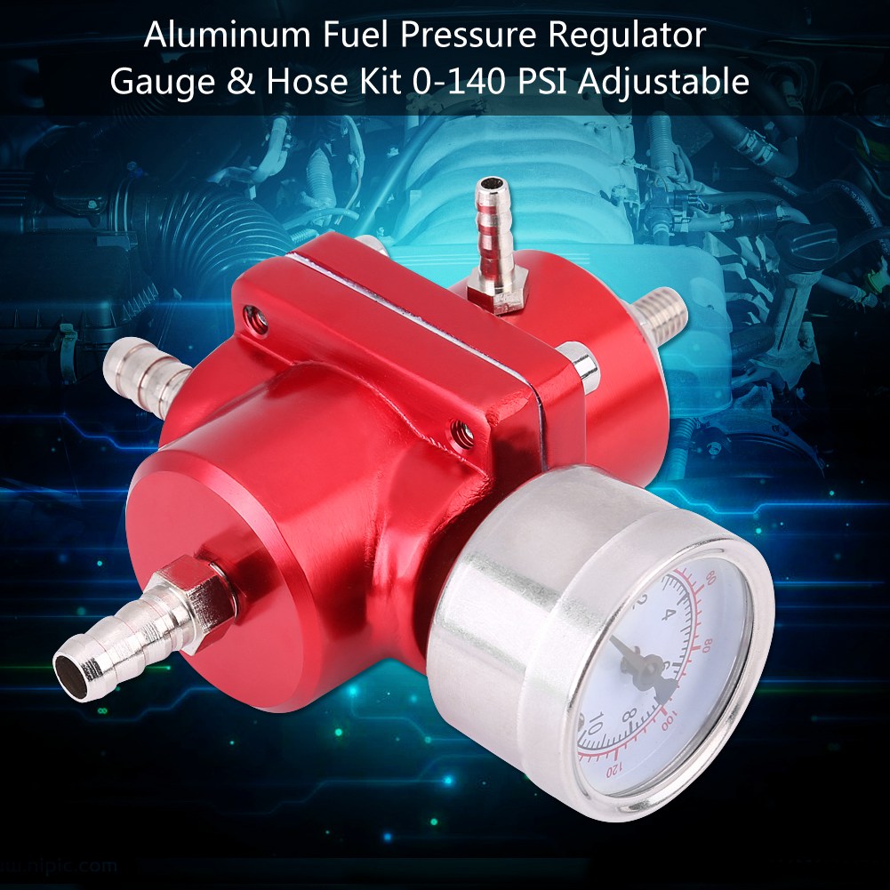 Universeller Kraftstoffdruckregler Aus Aluminium Mit Manometer Und Schlauch, Einstellbar Von 0 Bis 140 Psi, Rot, Komplettset