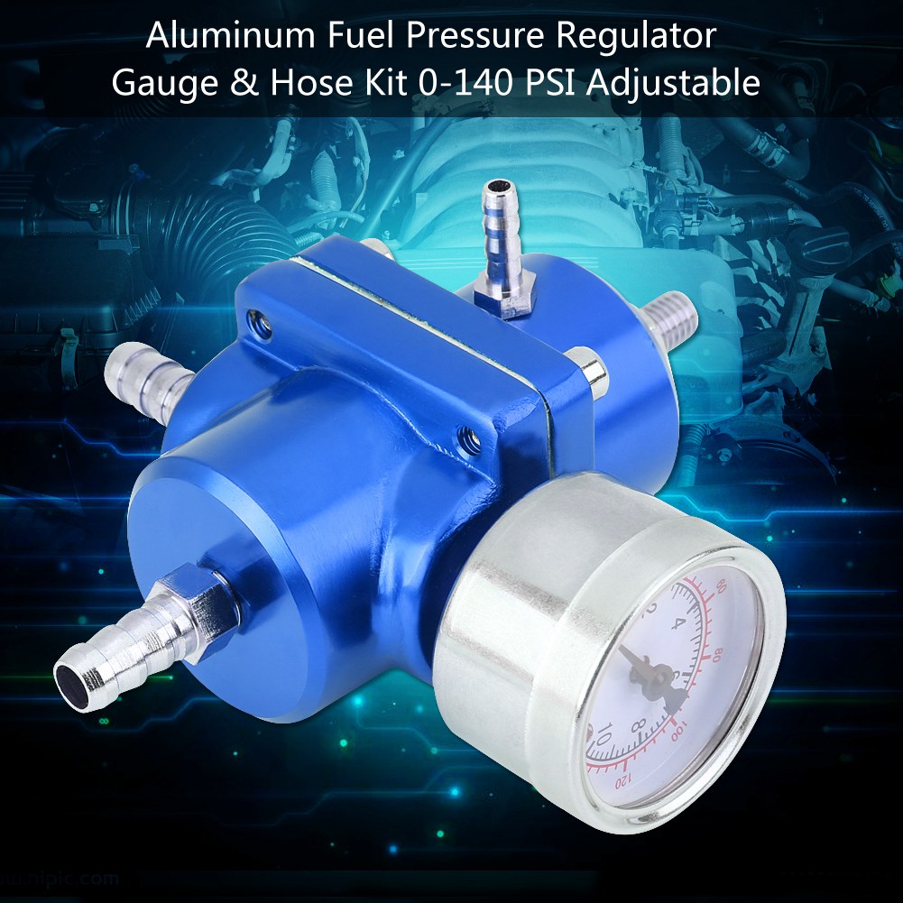 Universeller Kraftstoffdruckregler Aus Aluminium Mit Manometer Und Schlauch, 0–140 Psi, Einstellbar, Blau