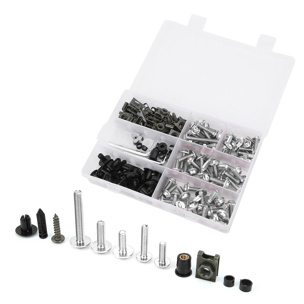 198-teiliges Set Windschutzscheibenverkleidungsschrauben M5 M6 Bolzen Kit Motorradzubehör Silber