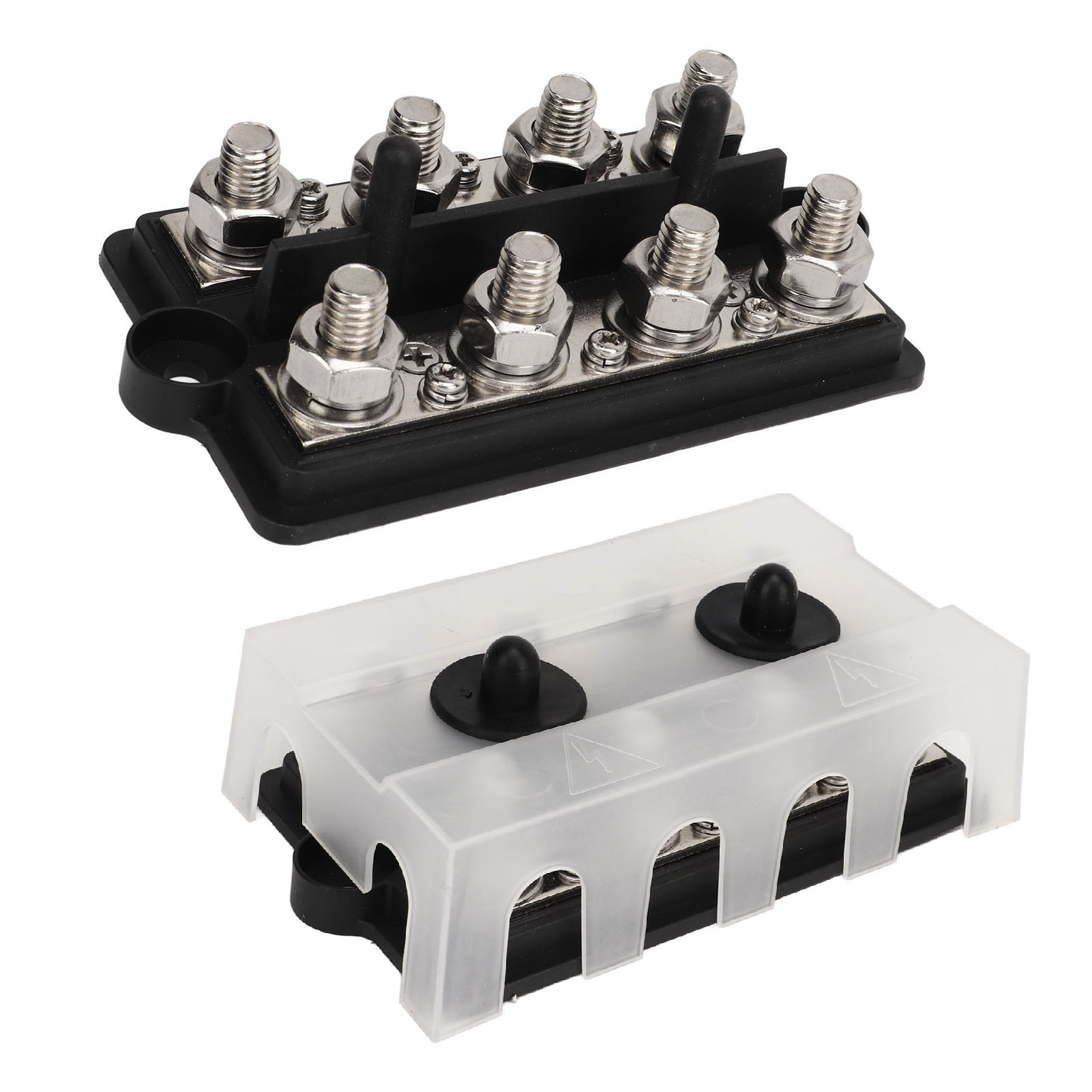 Set Mit 2 Stromverteilerschienen (12–48 V, 150 A) Für Boote Und Wohnmobile, M8-anschlusskasten, 2 Reihen, Schwarz, Batterieanschlussfeld