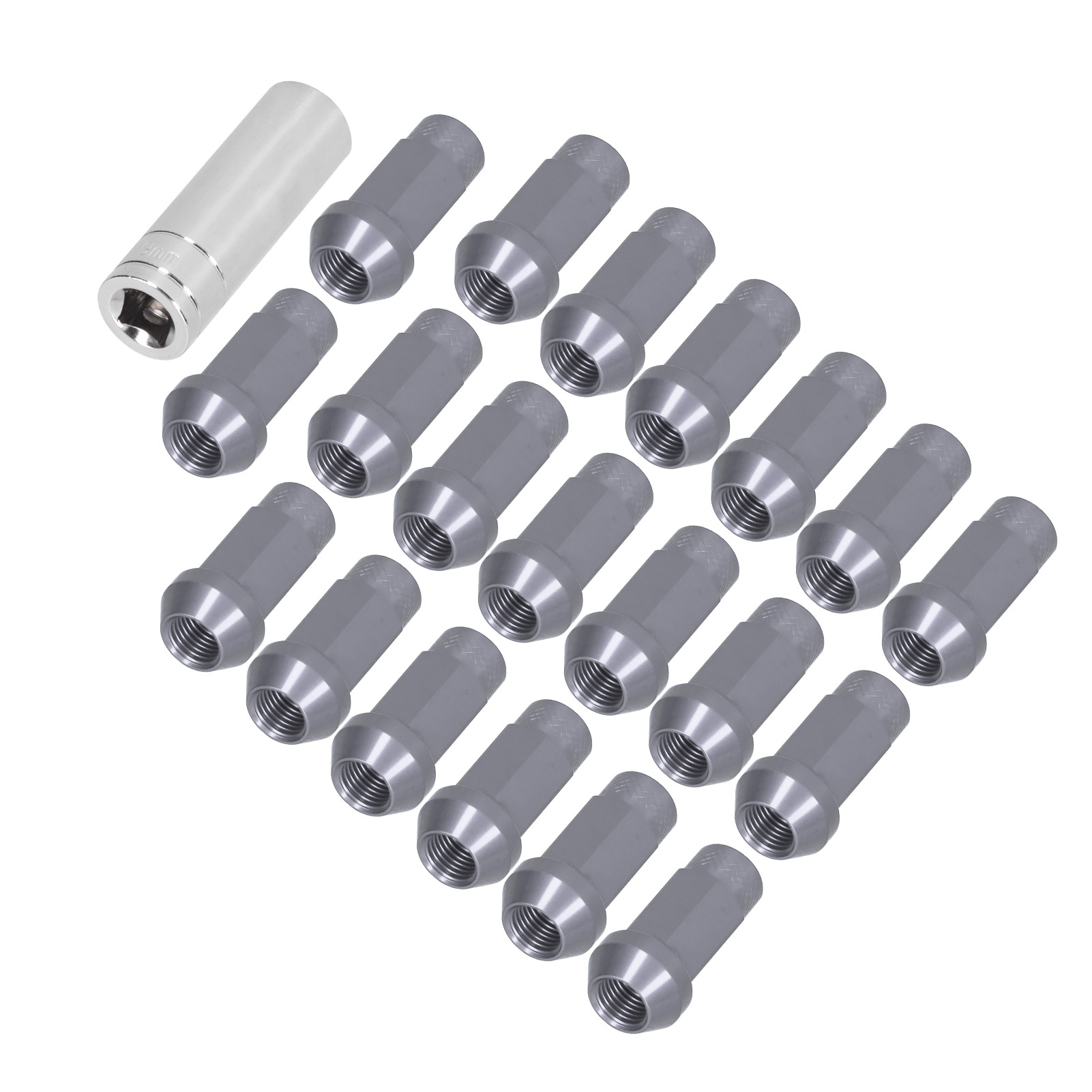 M14x1,5 Radmuttern, 20 Stück, 50,8 Mm Hoch, 7075-t6 Aluminium, Titanfarben, Durchgangsbohrung, Diebstahlsicher