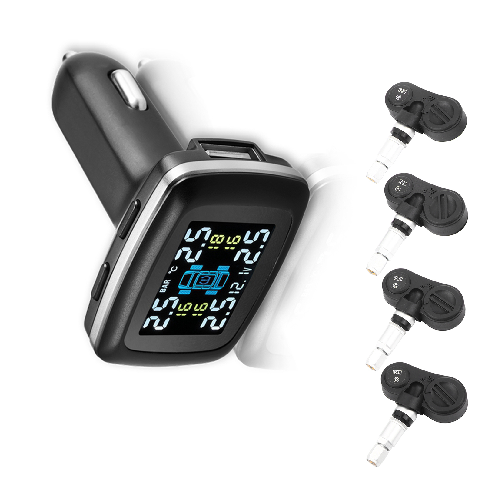 Intelligentes Reifendruckkontrollsystem (tpms) Mit 4 Internen Sensoren, Zigarettenanzünder-display Und Präziser Steuerung Für Pkw