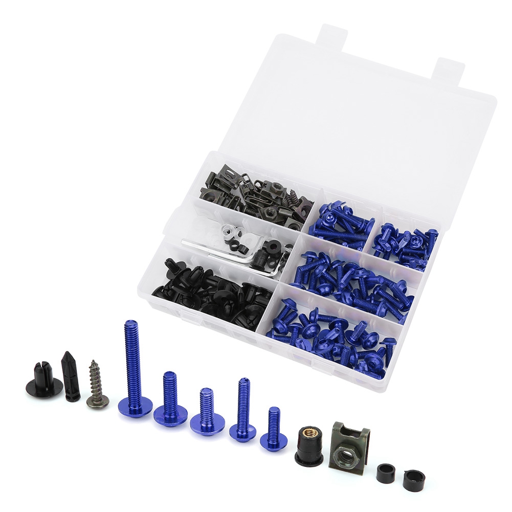 198-teiliges Set Windschutzscheibenverkleidungsschrauben M5 M6 Bolzen Kit Motorradzubehör Blau