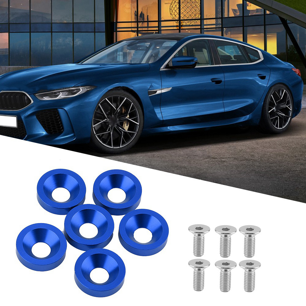 6x Auto-/motorrad-kennzeichenhalterung Kotflügel Stoßstange Motorabdeckung Unterlegscheiben/schrauben-set (blau)