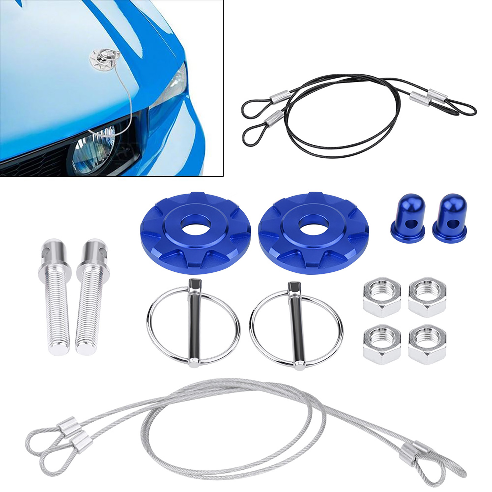 Cnc-gefräste Rennmotorhaube Aus Aluminiumlegierung, Universelles Stiftverriegelungsset, Blau, Für Pkw
