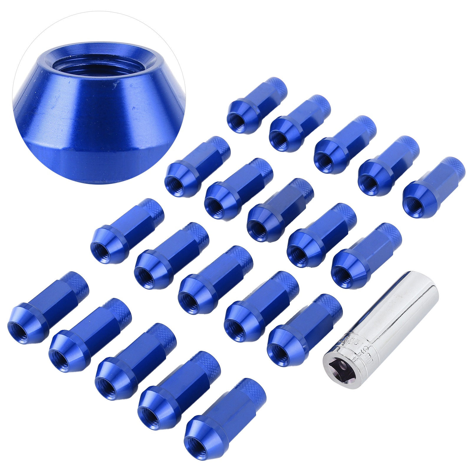 Universelle M12x1,5 Radmuttern Aus Aluminiumlegierung, 20 Stück, 50 Mm, Mit Montagehülse, Blau