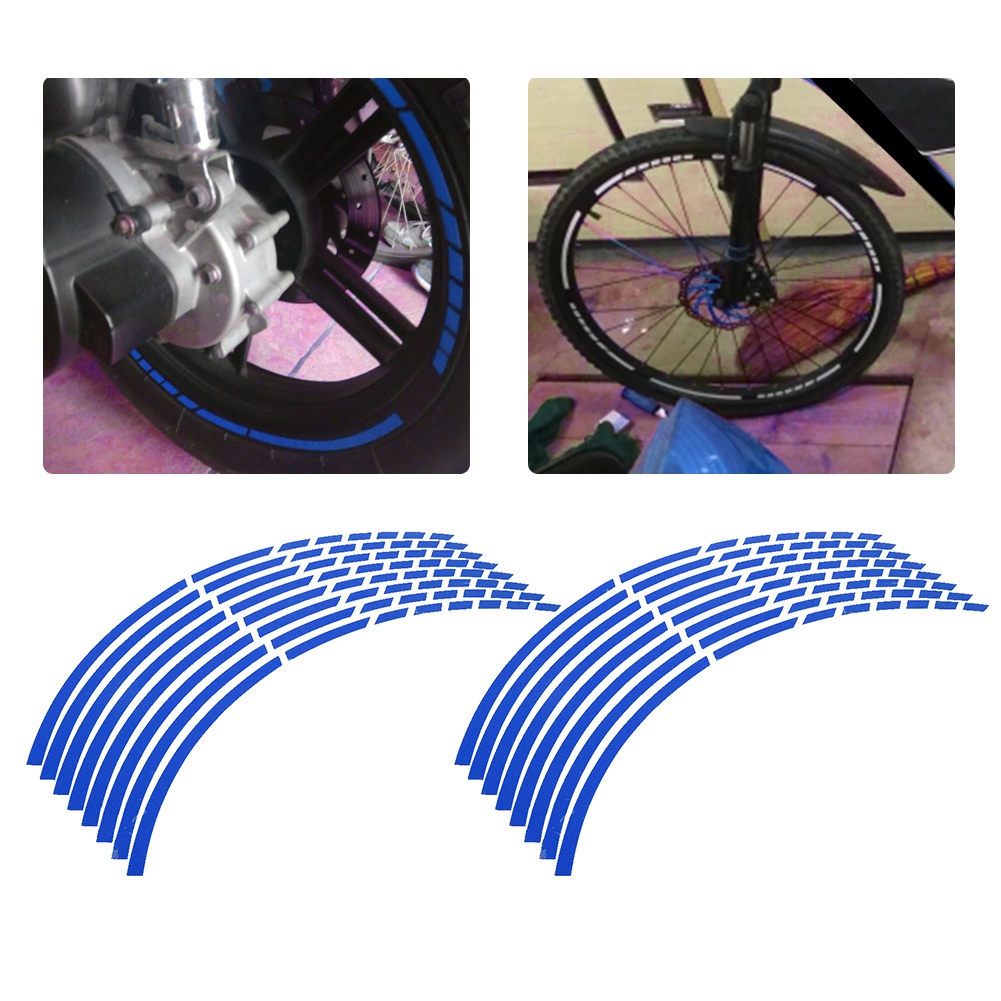 Set Mit 16 Reflektierenden Streifen Für 16-18 Zoll Fahrrad-/motorradräder, Blaue Zieraufkleber, Sicherheits-sichtbarkeitszubehör.