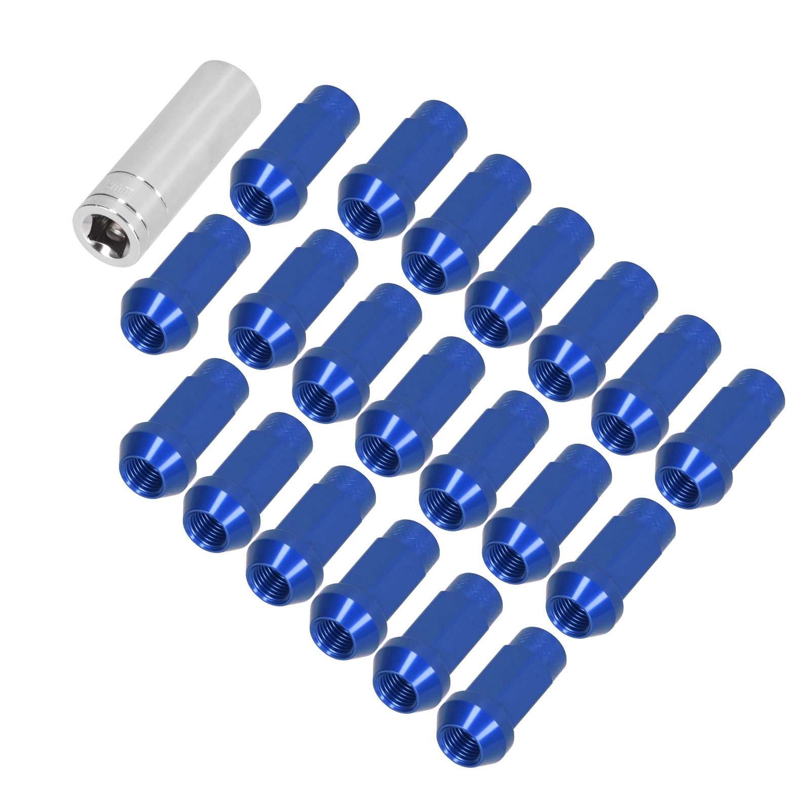 M14x1,5 Radmuttern, 20 Stück, 50,8 Mm Hoch, 7075-t6 Aluminium, Diebstahlsicherung Durch Loch, Blau