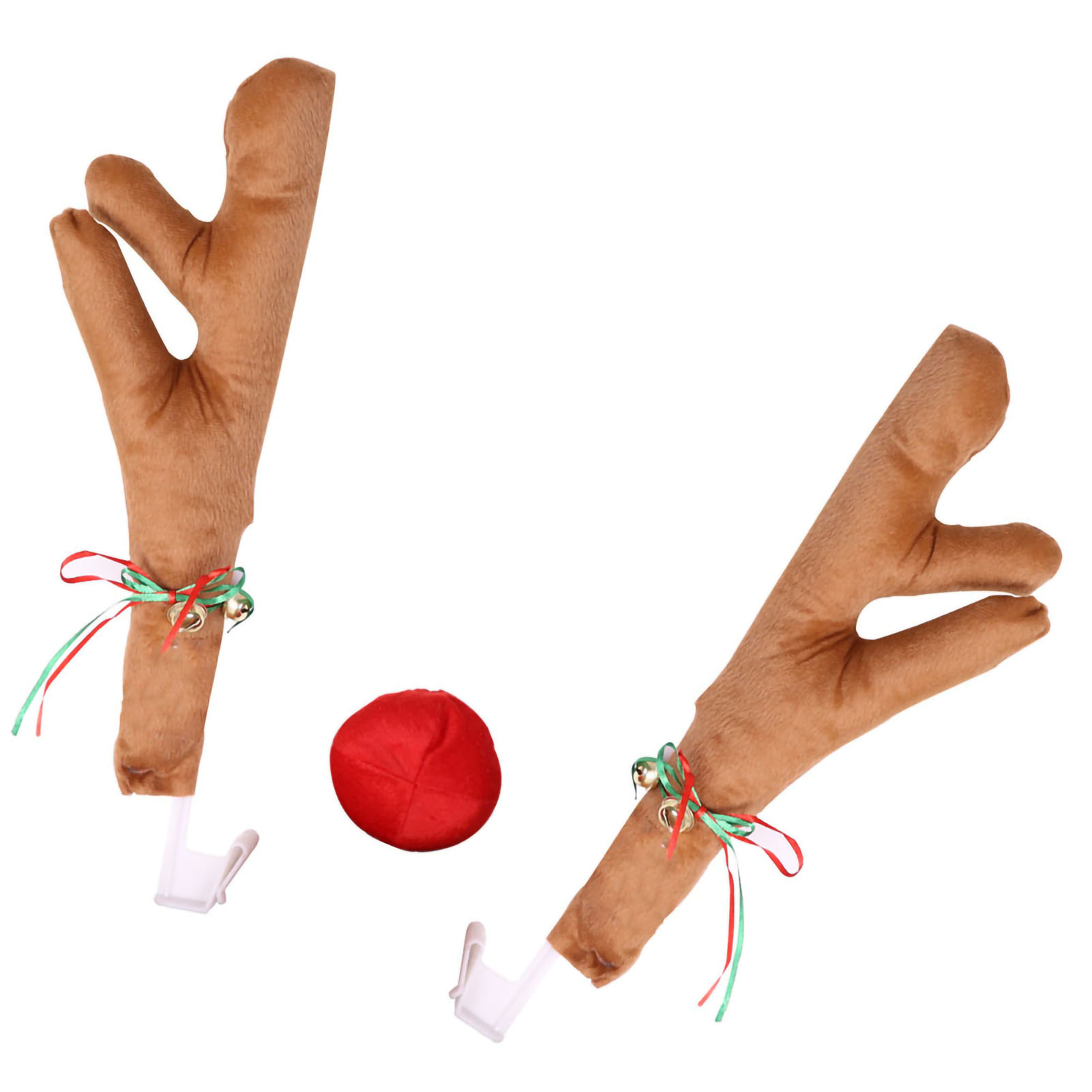 Weihnachtsauto-anhänger: Rentier Mit Geweih, Schnauze Und Glöckchen, Braune Autodekoration, Lustiges 2-teiliges Set, Festliches Auto-accessoire
