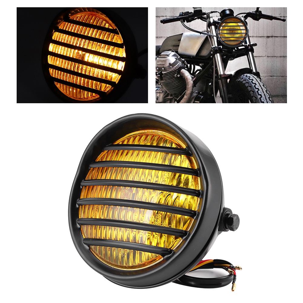 6-zoll-motorradscheinwerfer-rundgrill-linsenabdeckung Für 35-w-halogenlampe, Universeller Motorradscheinwerfer, Gelbes Glas