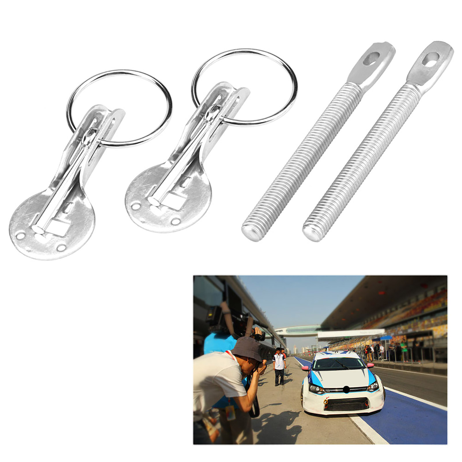 Universelles 4-teiliges Motorhaubenstift-set Mit Verriegelungsmechanismus Für Rennwagen – Silber