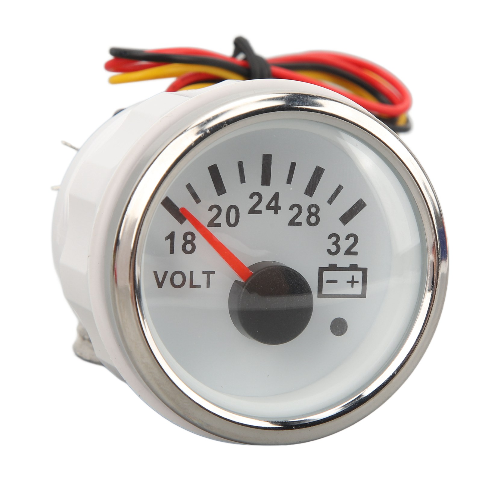 52-mm-voltmeter 18–32 V, Weißes Zifferblatt, Silberne Lünette, Universelles Spannungsmessgerät Mit Elektrischem Zeiger Für Boote, Wohnmobile, Dc 9–32 V