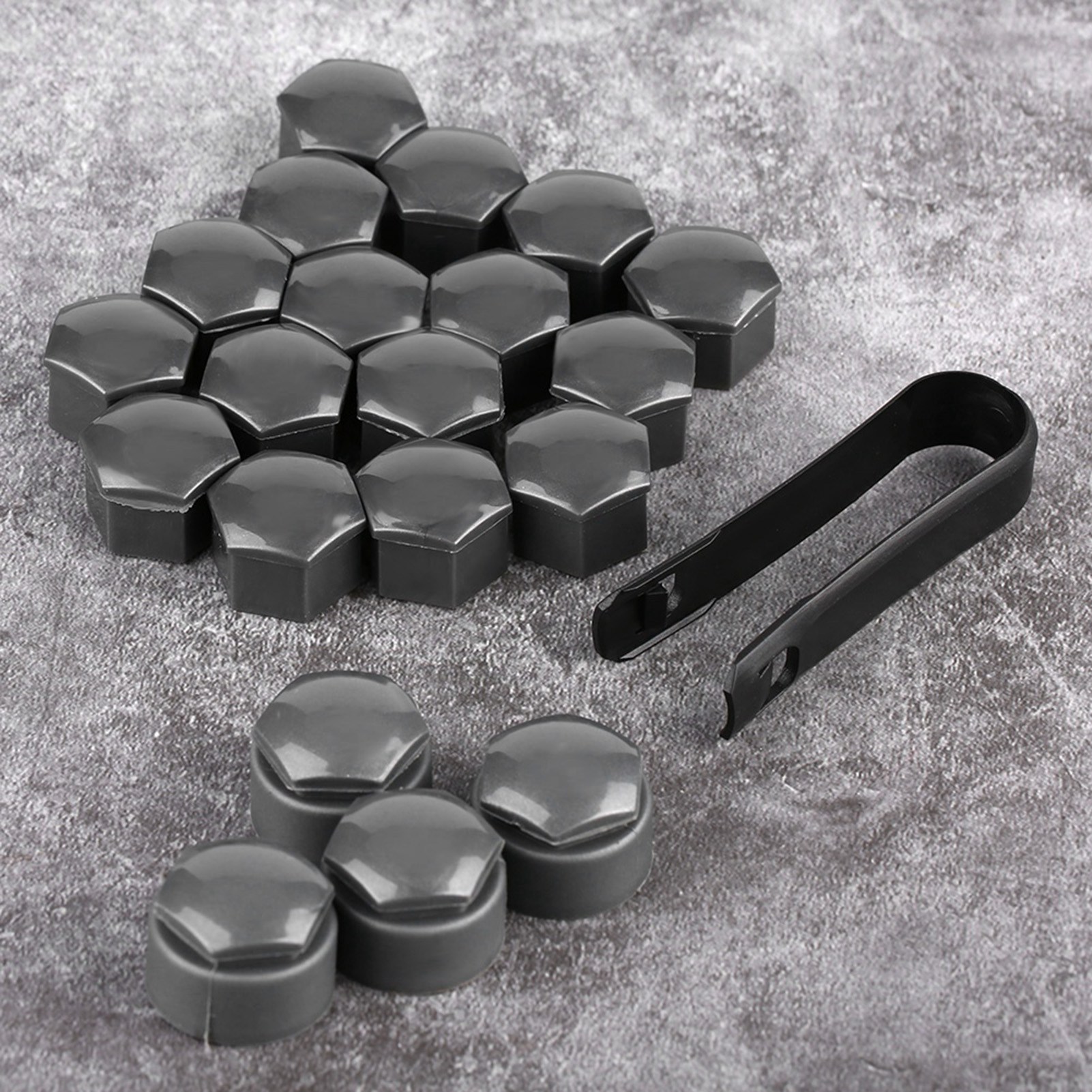 17 Mm X 20 Radmuttern, Graue Diebstahlsicherungskappen, Kunststoff-radkappen, Diebstahlsicherungs-felgenabdeckungen, Packung Mit 20 Sicherheitskappen.