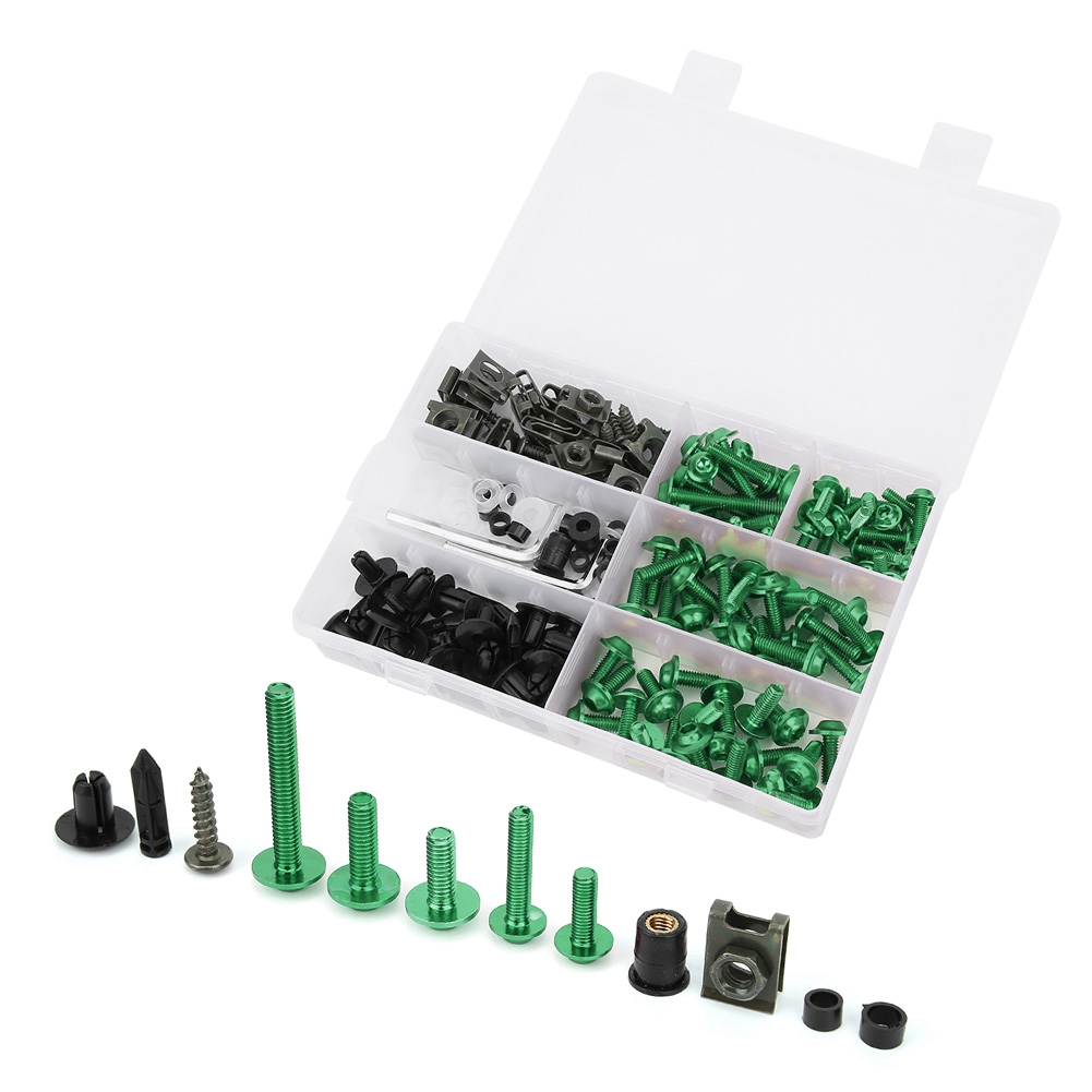 198-teiliges Set Windschutzscheibenverkleidungsschrauben M5 M6 Bolzen Kit Motorradzubehör Grün