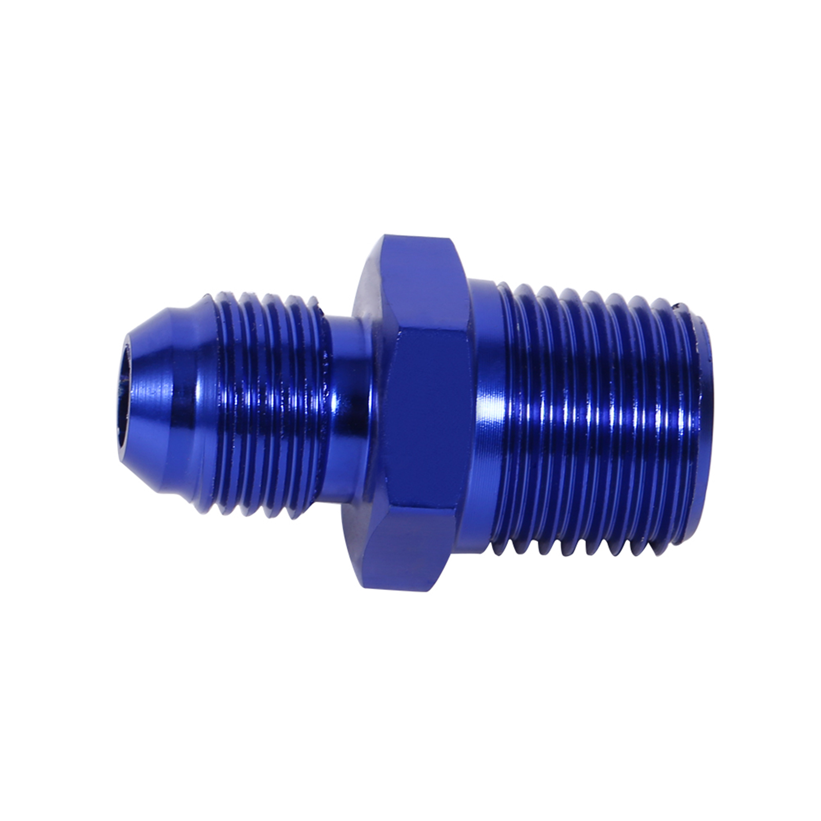 Blauer An6-außengewindeanschluss Mit Bördelung Auf Npt 3/8'' Aluminium-geradadapter Für Kraftstoff Und Öl, Hochbelastbarer Gewindeanschluss.