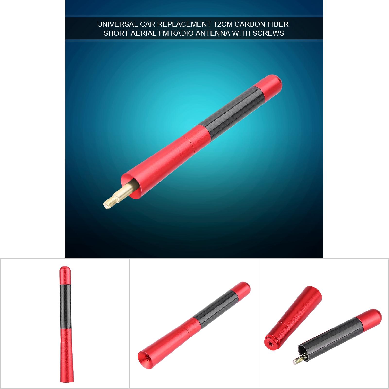 Universelle 12 Cm Kurze Fm-radioantenne Aus Roter Kohlefaser Für Autos, Mit Schrauben, Für Optimalen Radioempfang