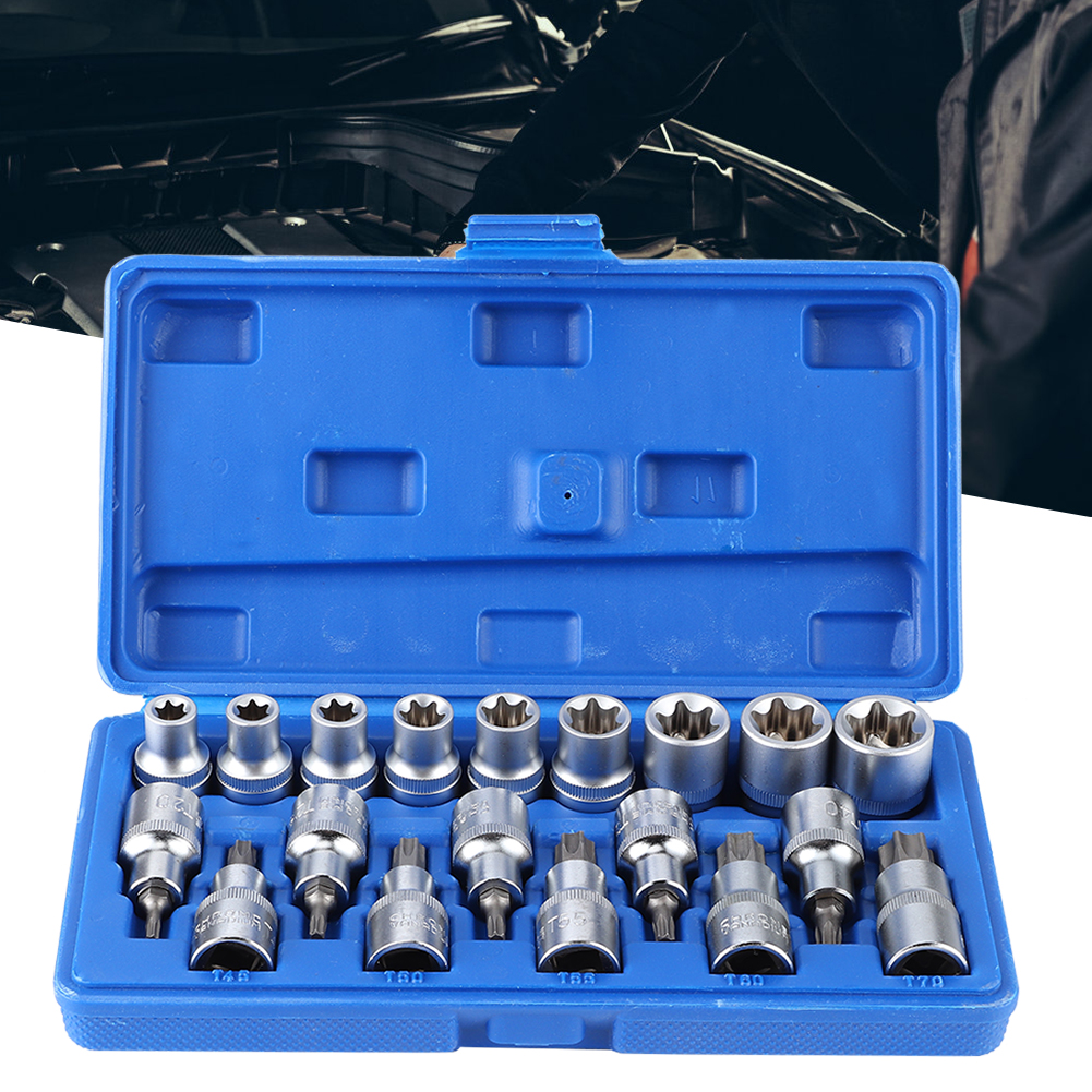 19-teiliges Set 1/2-zoll-antriebs-stern-sechskant-steckschlüssel-bit-set Typ E (männlich/weiblich) Kfz-reparaturwerkzeug