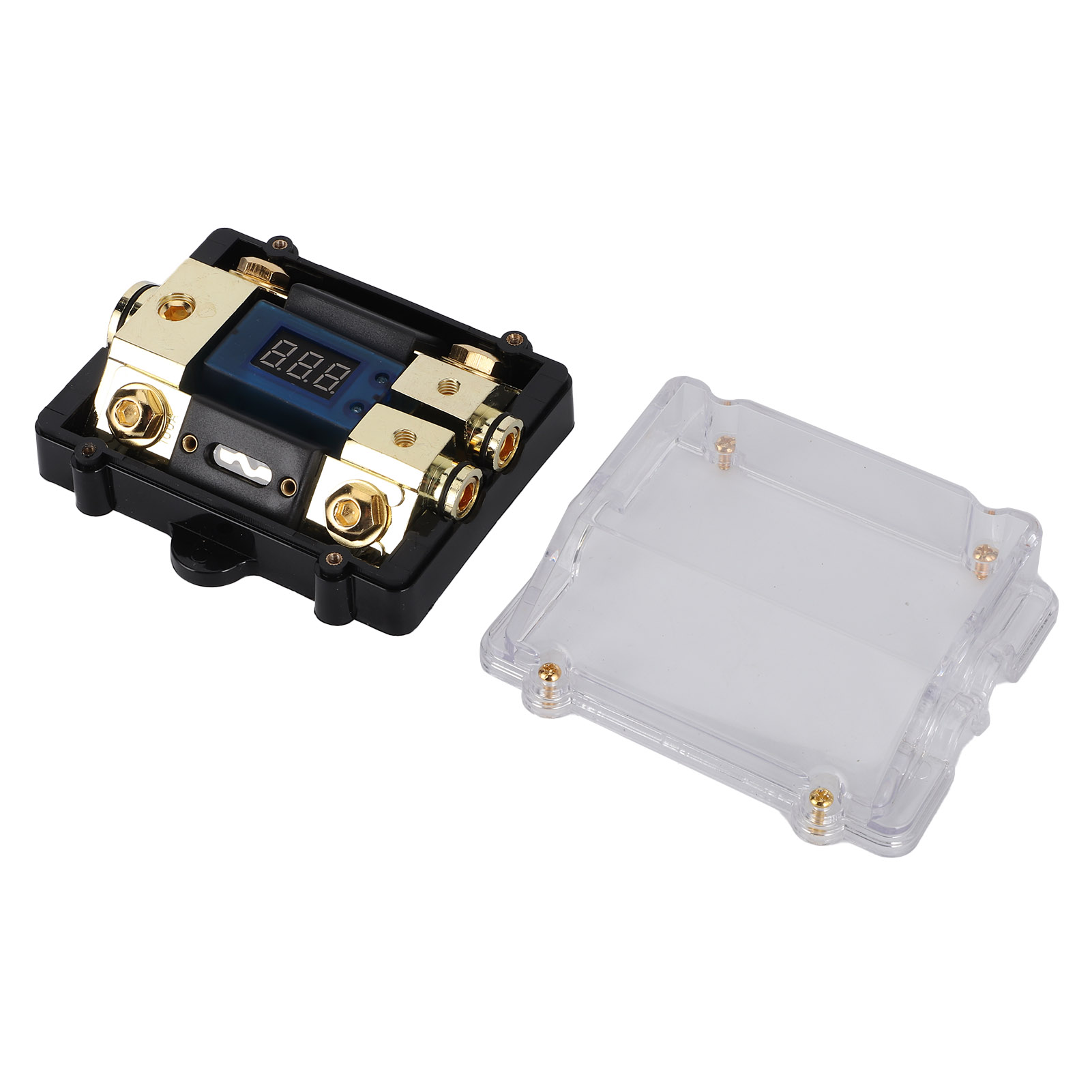 100a-sicherungshalter Mit 1 Eingang Und 2 Ausgängen, Ausgestattet Mit Einer Digitalen Led-spannungsanzeige, Für Autos, Yachten Und Audiosysteme.