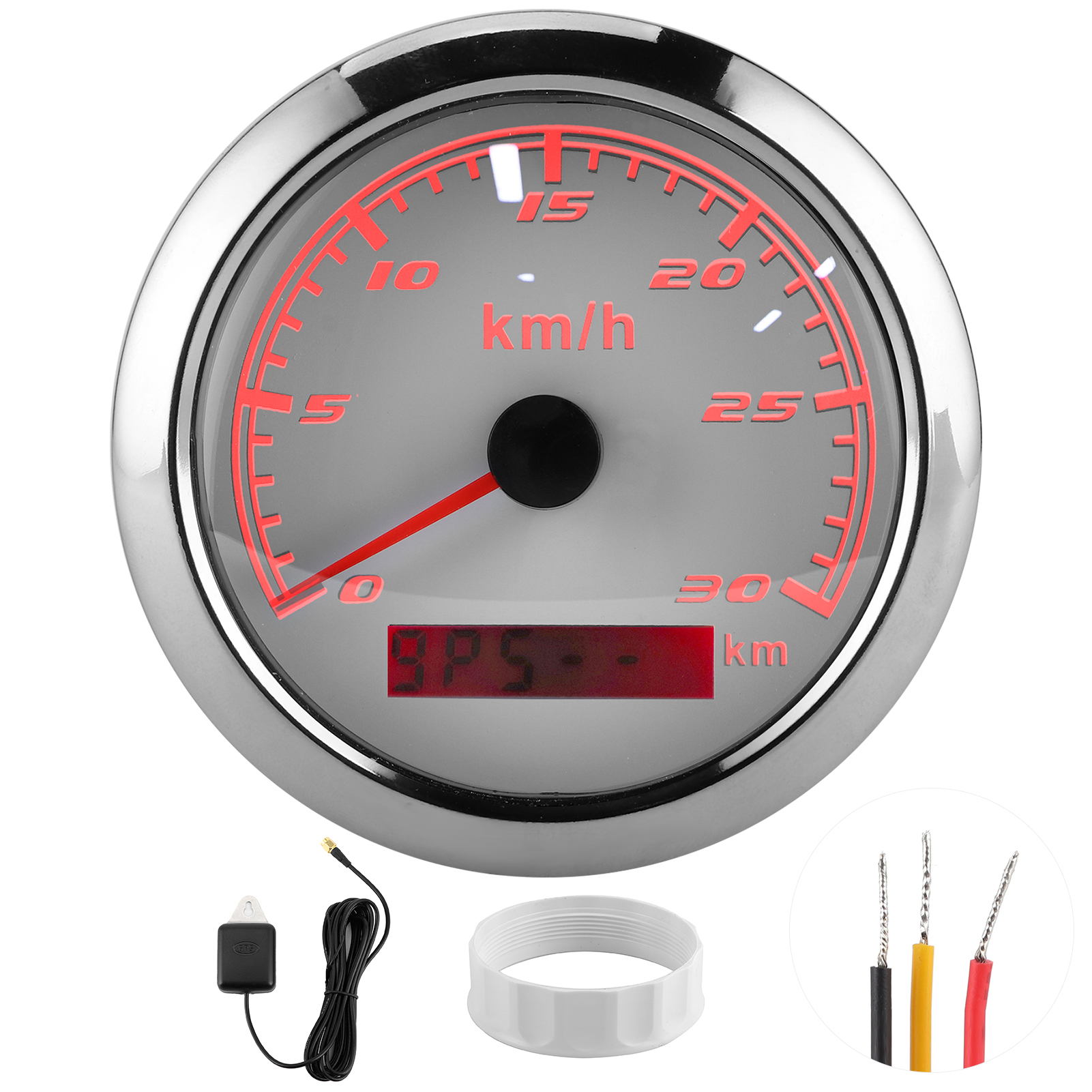 Gps-tachometer 30 Km/h - Kilometerzähler 85 Mm Ip67 Wasserdicht Für Boot, Auto, Yacht, Motorrad - Weißes Zifferblatt.