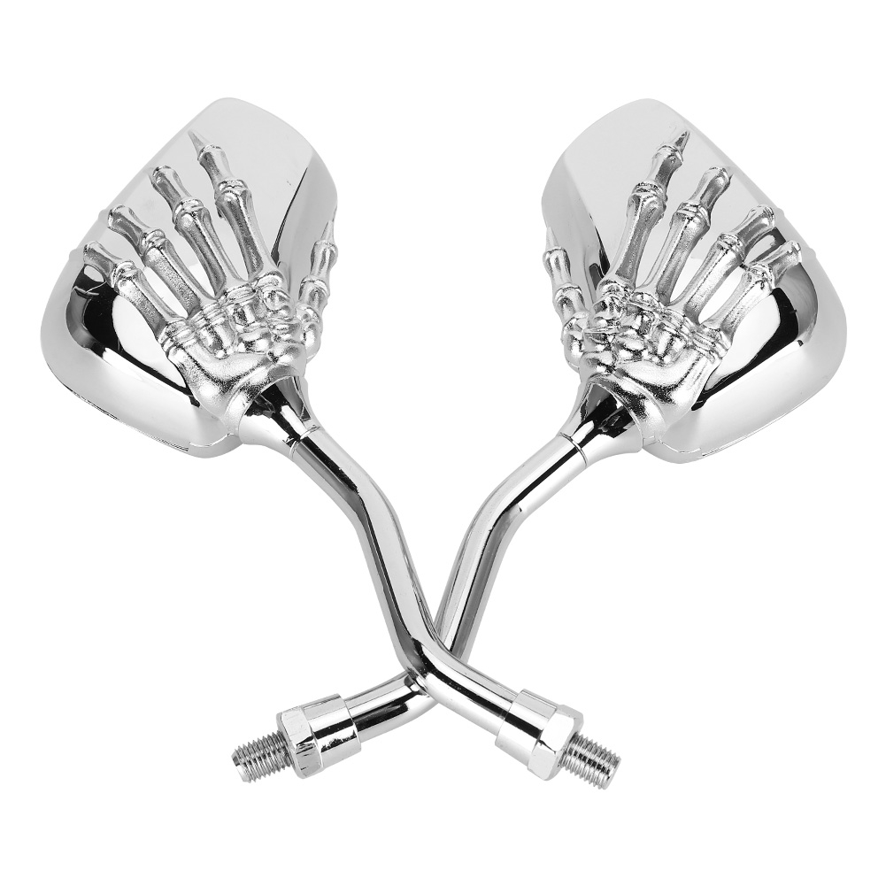 2 Stück Motorrad-rückspiegel, Verchromt, 8 Mm/10 Mm Gewinde, Skelett-totenkopf-handreflektor