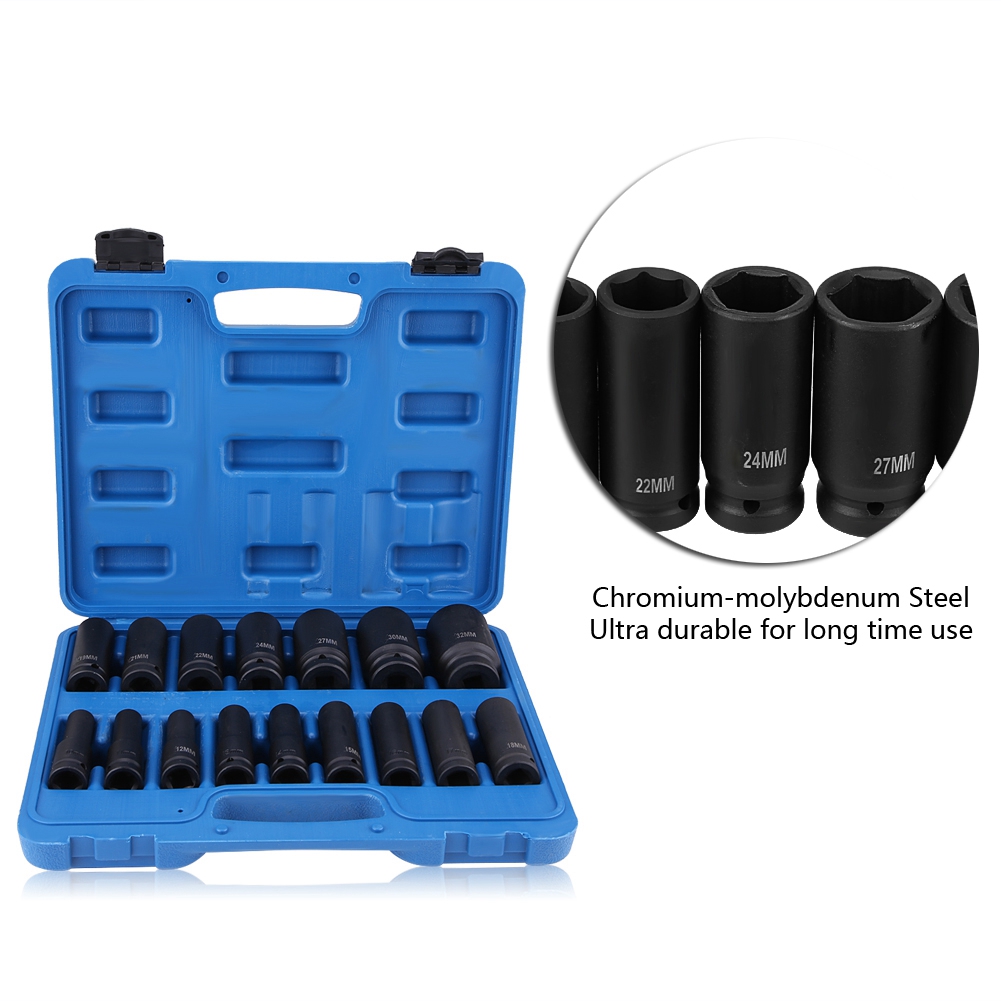 16-teiliges 1/2"-zoll-antriebs-druckluft-sechskant-steckschlüssel-reparaturset 10 Mm–32 Mm