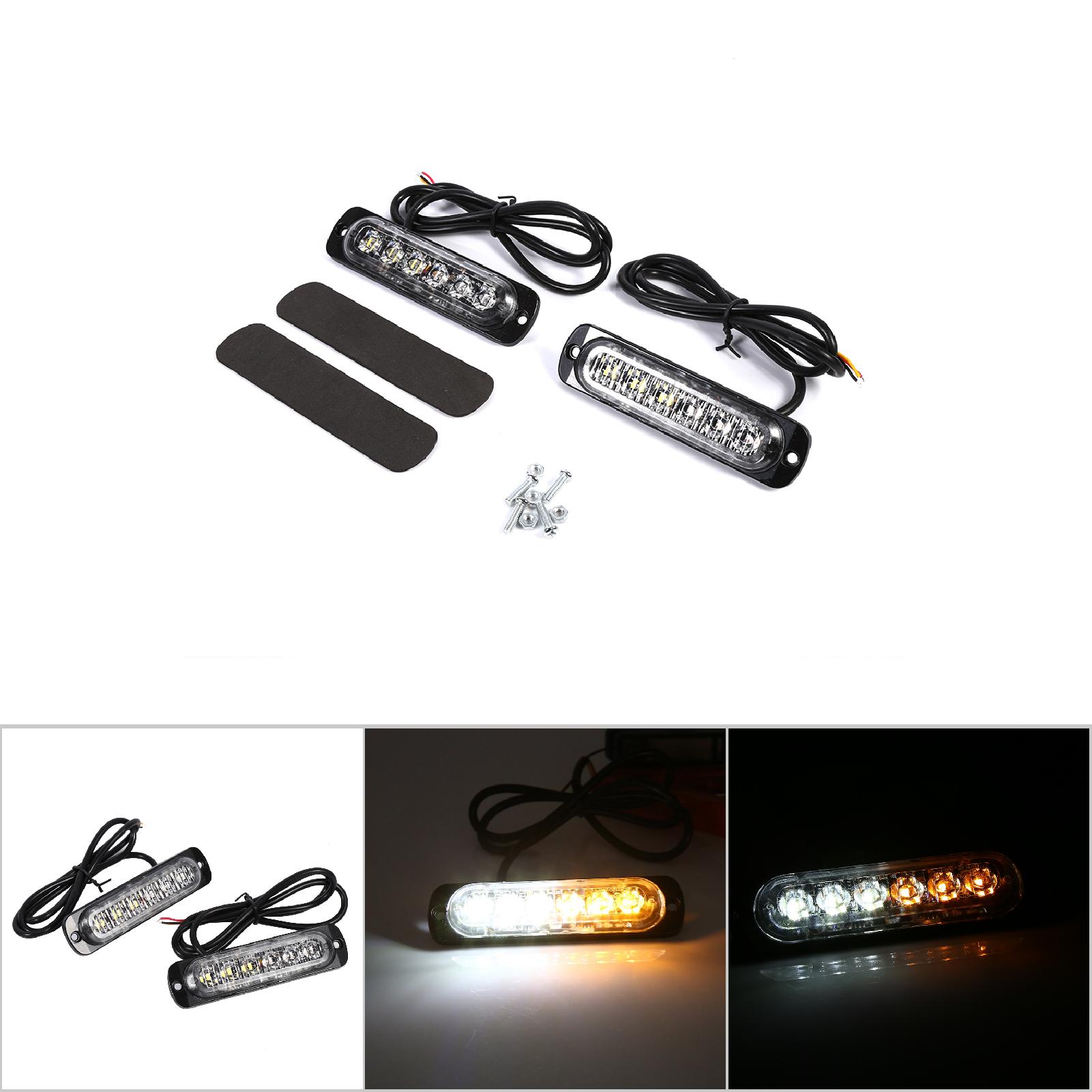 2x 12v 6 Led-blitzlichter Warnblinker Für Lkw Und Pkw, Gelbe Und Weiße Blinklichter