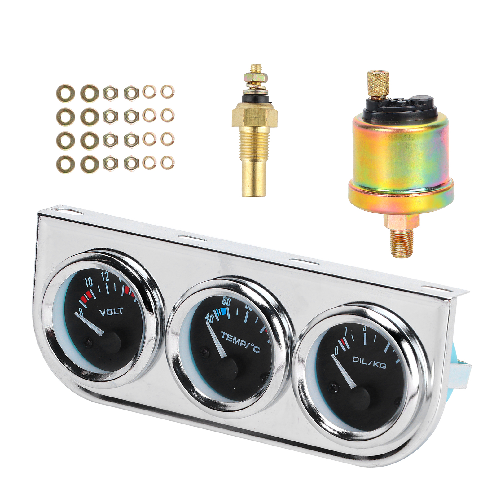 3-in-1 Auto-instrument M10x1 52mm: Wassertemperatur, Öldruck Und Voltmeter, Kombiniert Für Autos, Umbausatz, Präzise Messung.