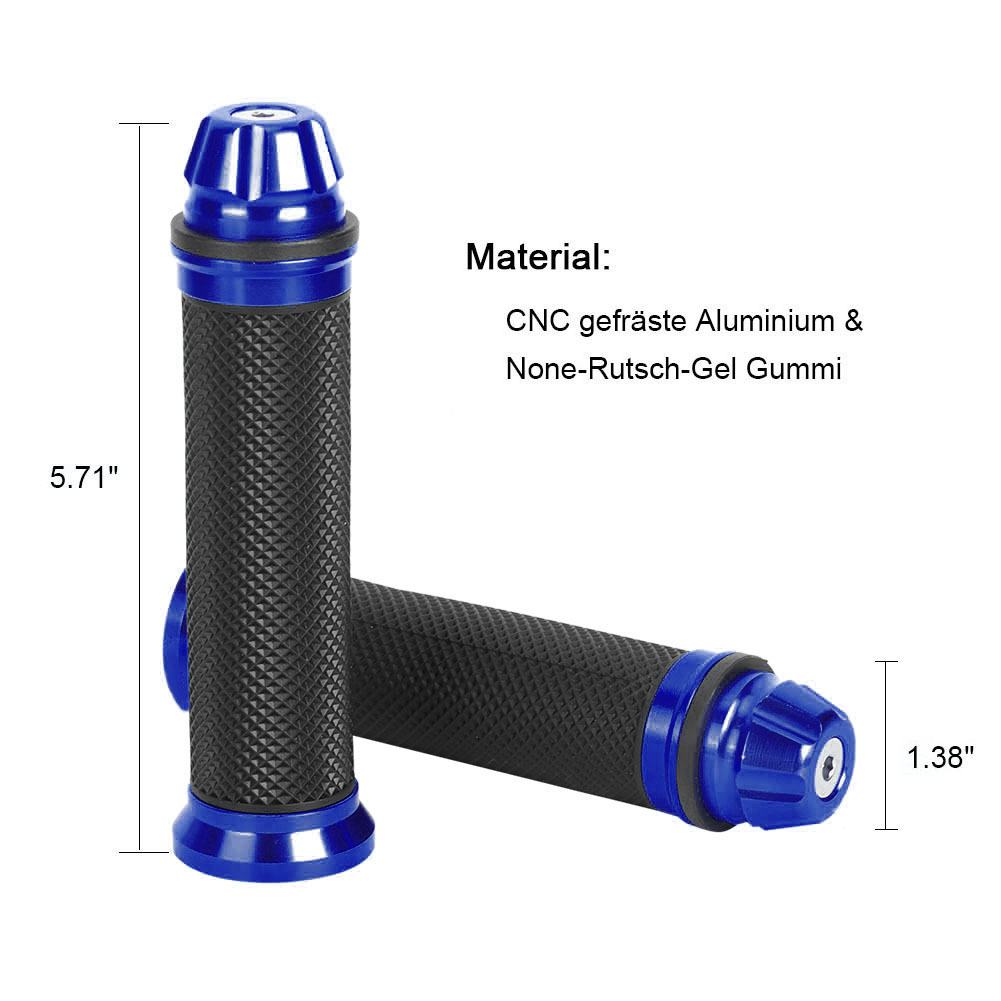 Cnc-gefräste Aluminium-motorradlenkergriffe Mit Blauem, Rutschfestem Gummi Für 7/8-zoll-lenker, Fahrräder Und Motorräder