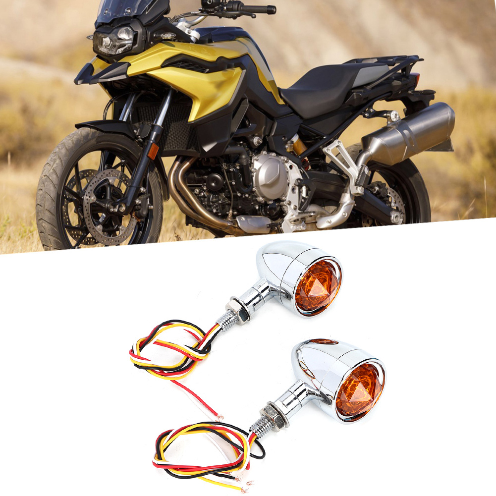 Motorradblinker, Gelb Und Rot, Doppelfunktionsblinker (fahr- Und Bremslicht), Chromgehäuse, Gelbe Linse, Vorne Und Hinten