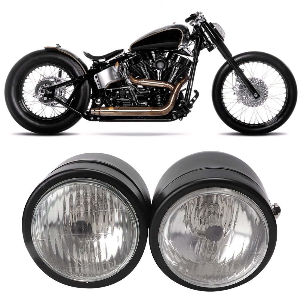 Universal-motorradscheinwerfer 8,5 Zoll, Eisen, Doppelrundscheinwerfer, Vorne, Schwarz/weiß, Paar