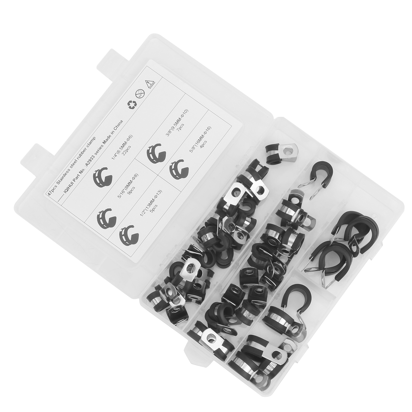 47-teiliges Kabelklemmen-set, R-form, Edelstahl 304 Und Gummipolsterung
