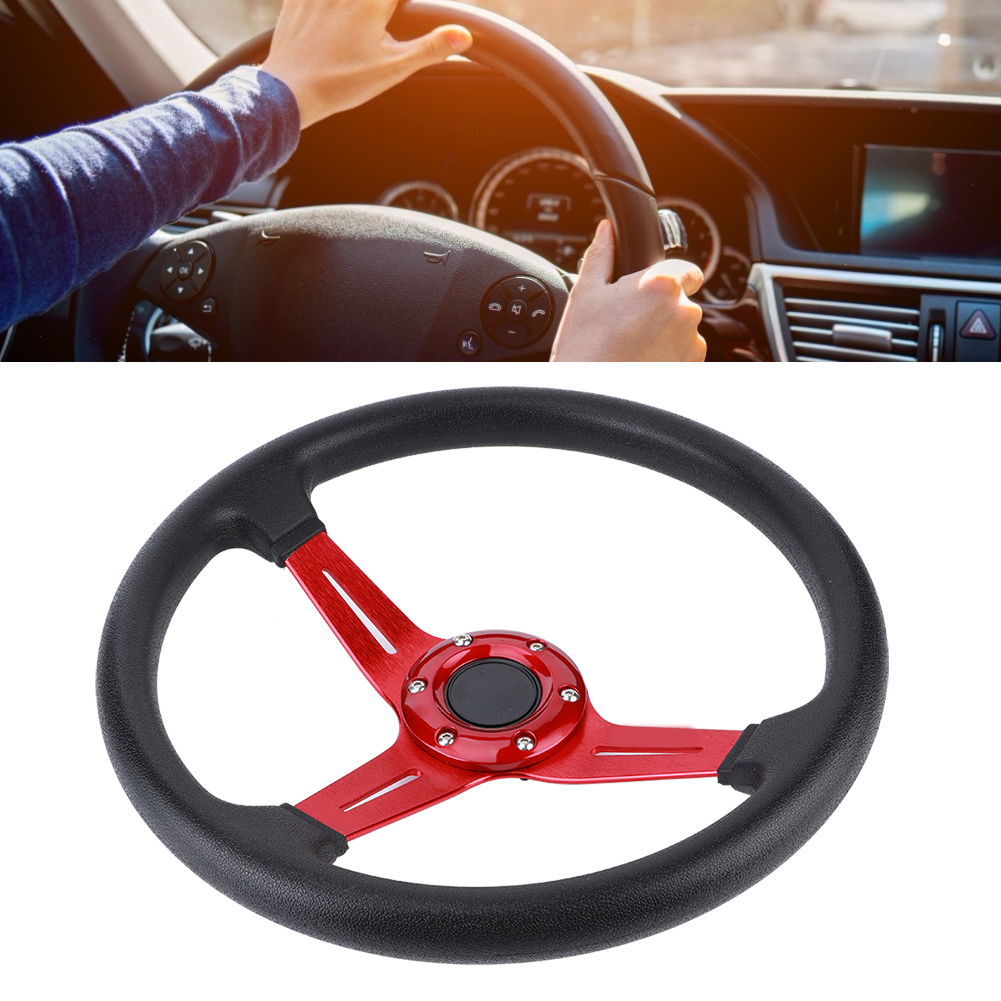 14-zoll-universal-autolenkrad Aus Pu-leder Und Aluminiumlegierung Mit Hupenknopf, Modifiziertes Rot
