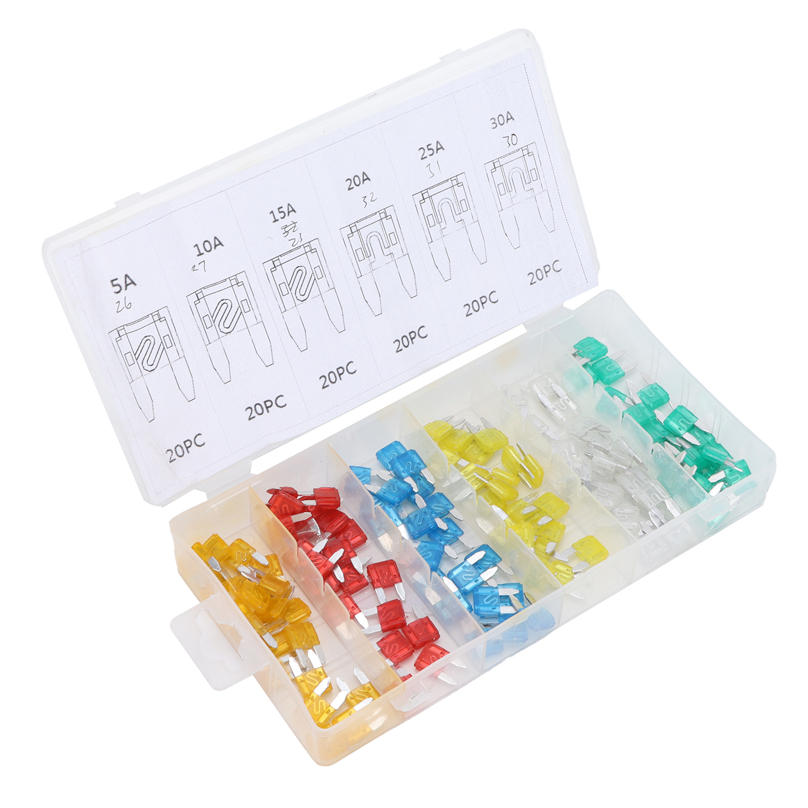 Set Mit 120 Universellen Mini-flachsicherungen 5a 10a 15a 20a 25a 30a Für Motorräder Und Autos