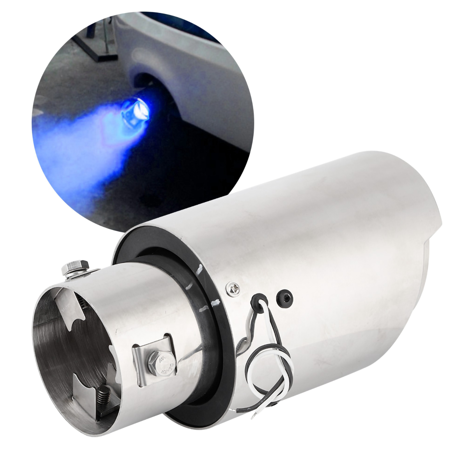 Auspuffendrohr Aus Edelstahl Für Pkw, 63 Mm (2,5 Zoll) Einlass, 89 Mm (3,5 Zoll) Auslass, Mit Blauer Leuchte, Universelles Zubehör