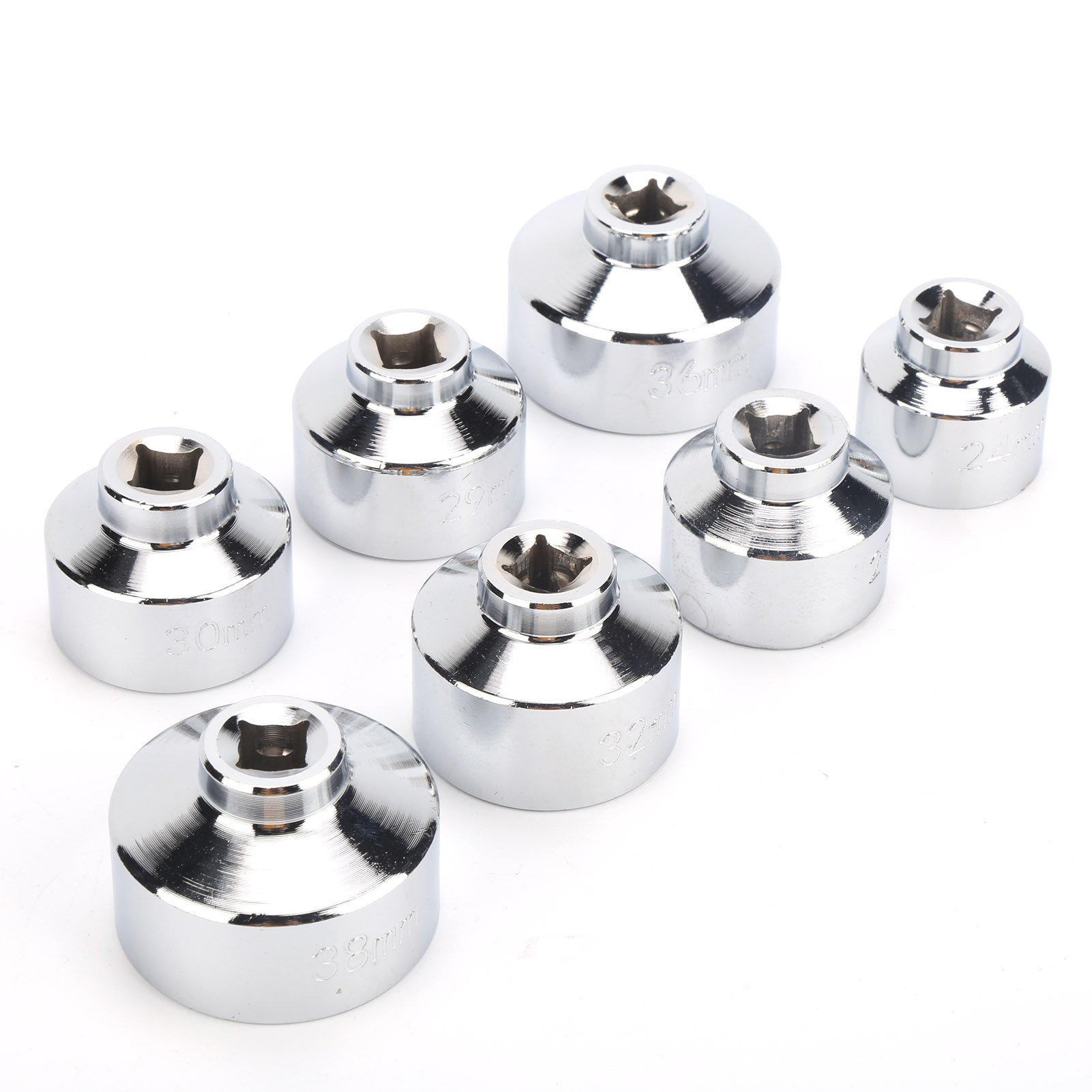 7-teiliges Universal-ölfilterschlüssel-set (24-38 Mm) Für Fahrzeuge, Moderner Papierpatronenadapter, Stahl-ölfilter-entfernungsschlüssel, Steckschlüsselsatz (24, 27, 29, 30, 32, 36, 38 Mm)