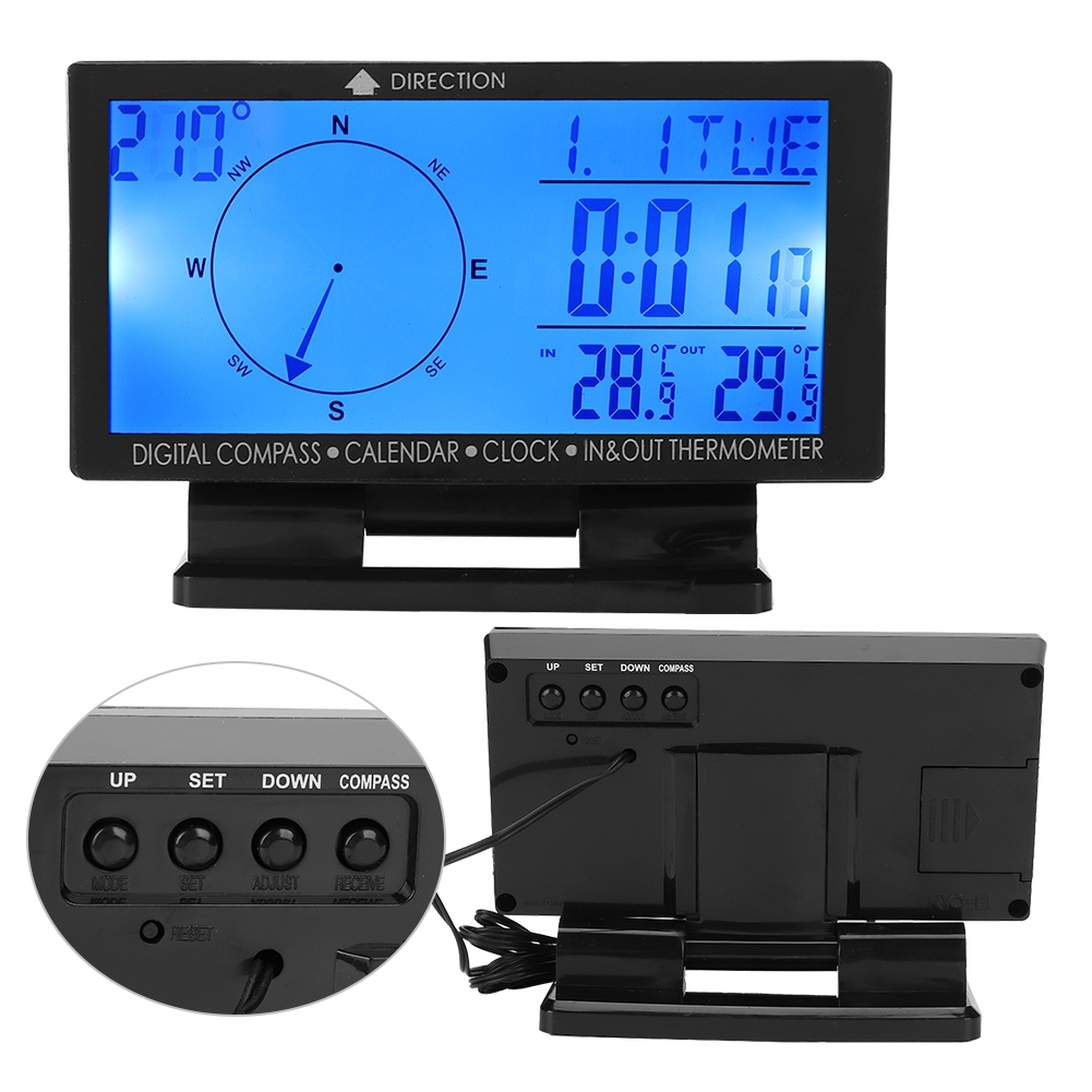 Cd60 Multifunktionales Digitales Autothermometer Mit Uhr Und Navigationsfunktion, Automatischer Temperaturanzeige, Digitalanzeige, Präzisem Bordwerkzeug