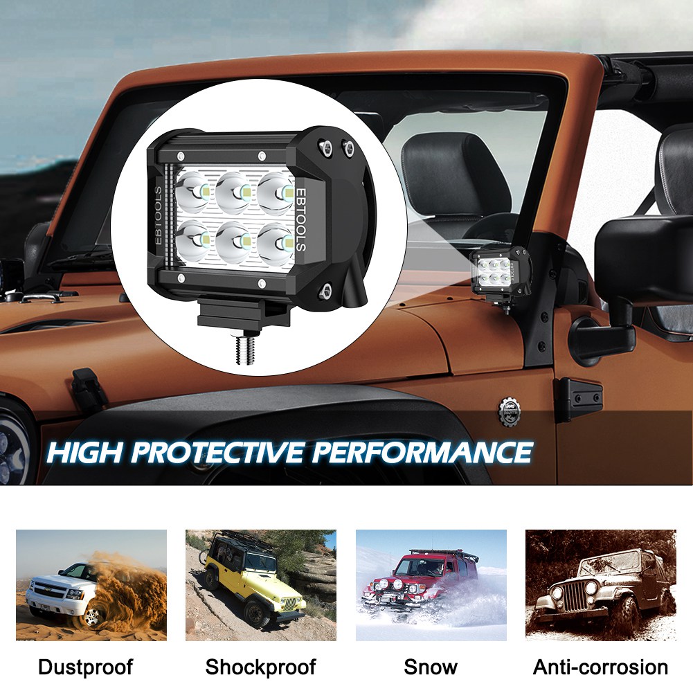 4-zoll-led-offroad-scheinwerfer (18 W), Ebtools 2er-pack Mit 15-a-sicherung Und 40-a-relais, Kabelbaum Für Geländewagen, Helle Ausleuchtung