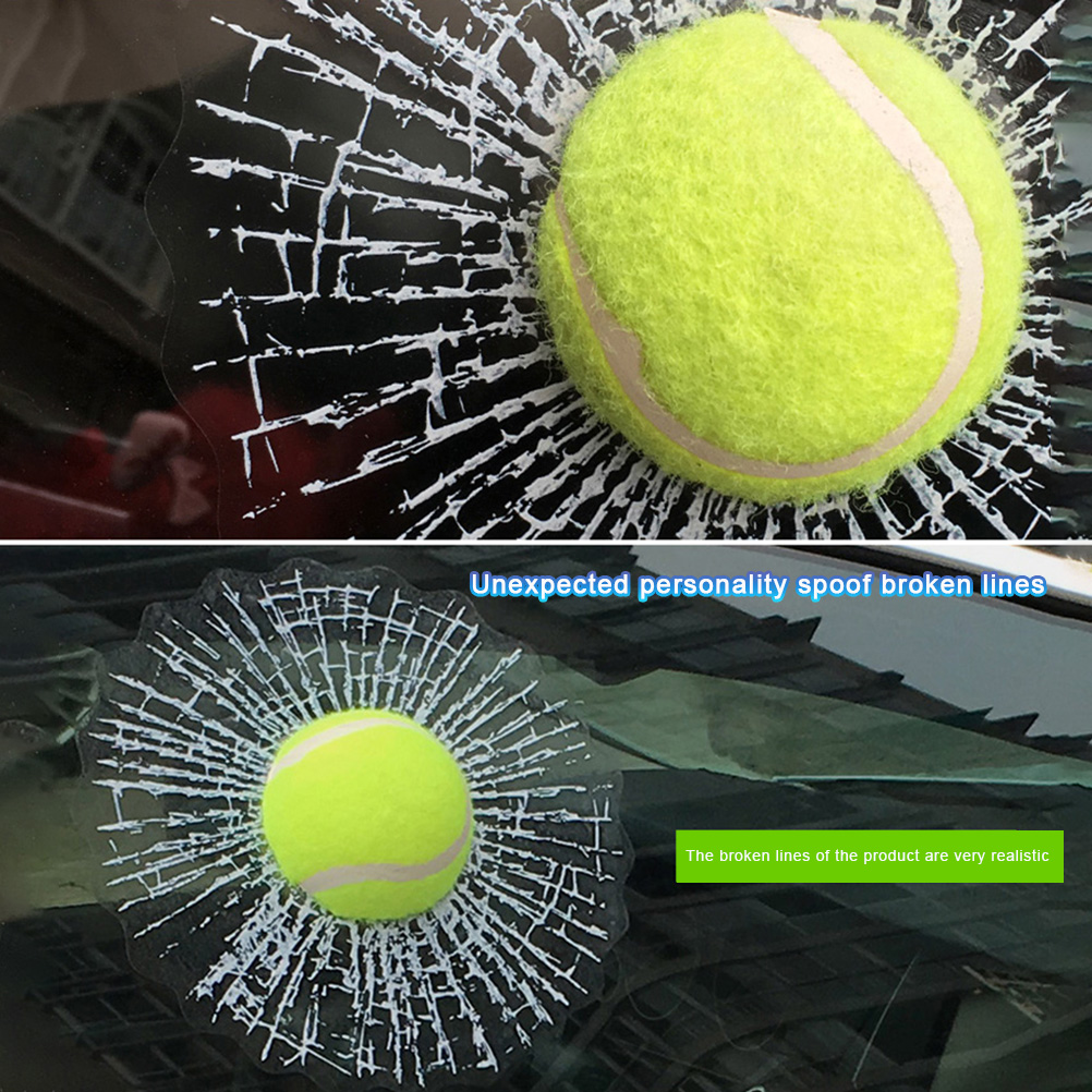 2 Autoaufkleber Mit 3d-glas-effekt, Witzige Tennisball-streichdekoration, Lustige Autoaufkleber Mit Zerbrochener Fensterscheibe