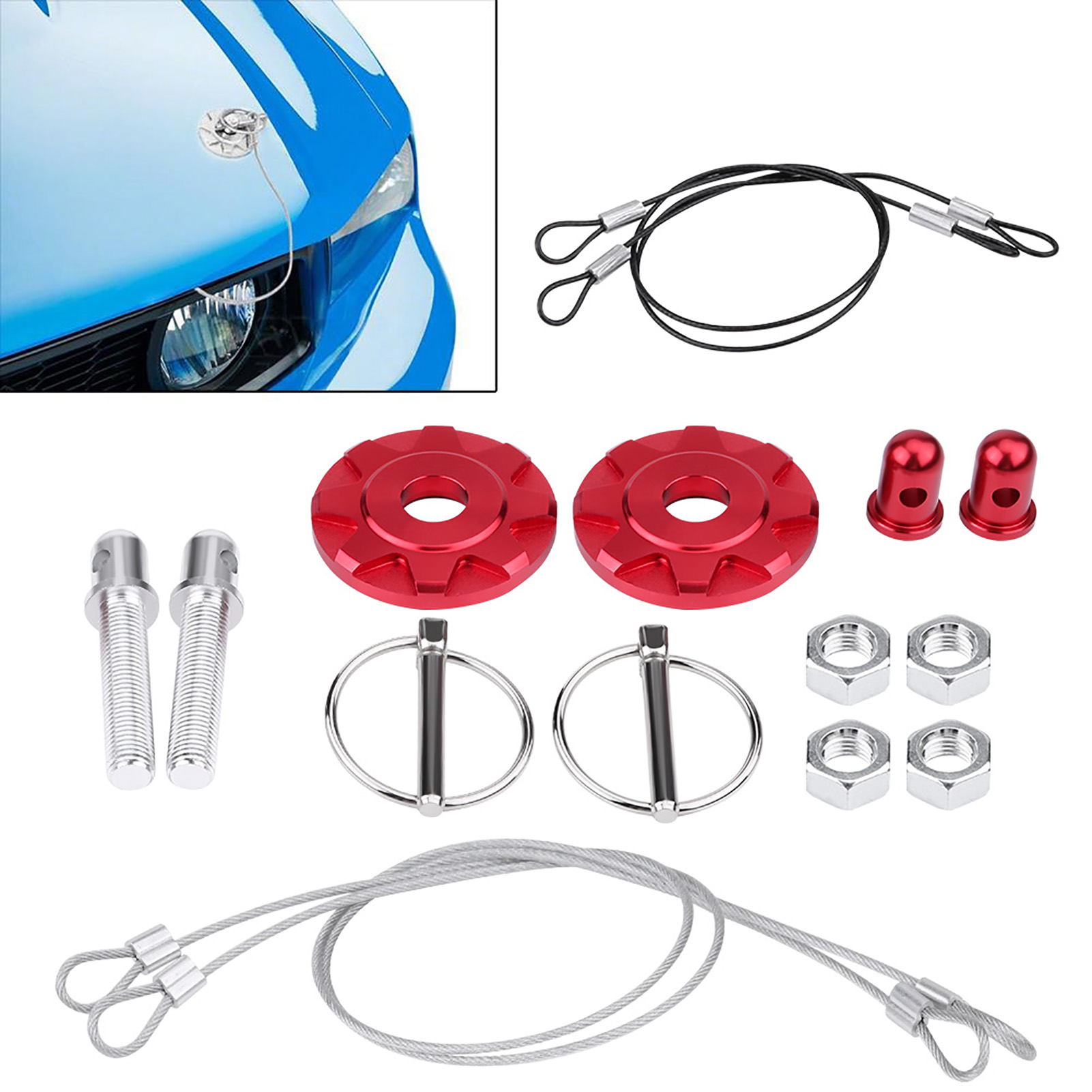 Universal-verriegelungsstift-set Für Motorhaube, Rot, Cnc-gefrästes Aluminium, Für Autos