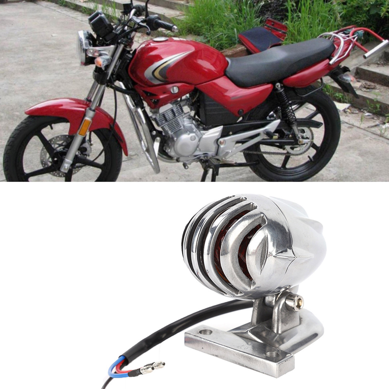 Universelle Led-motorradscheinwerfer, Verchromtes Rücklicht, Kennzeichenhalterung, Honda-kompatibel, Bullet-glühbirne, Rotes Licht