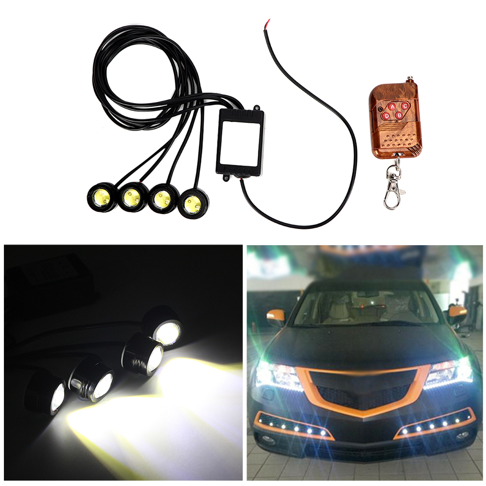 12v 6w 4-in-1 Led-adleraugenleuchten, Drahtloser Notfallblinker, Zweifarbiges Tagfahrlicht, Fernbedienung, 16 Lichtmodi, Automatisches Tagfahrlicht.