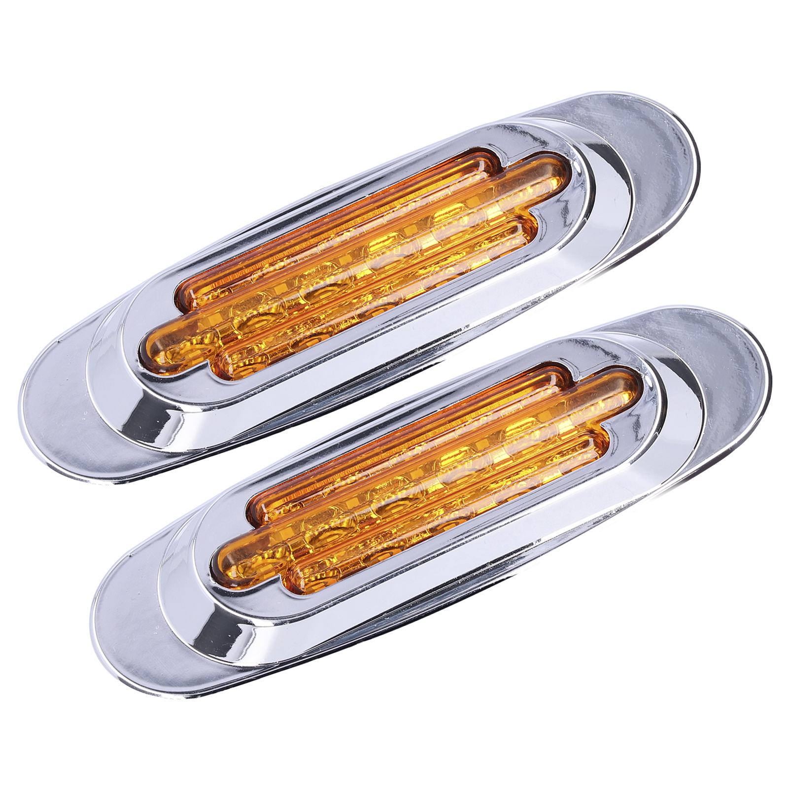 16 Led-seitenmarkierungsleuchten Mit Chromumrandung, Außenblinker Für Lkw Und Pickups, Gelbe Optik, 12 V/24 V, Paar Markierungsleuchten