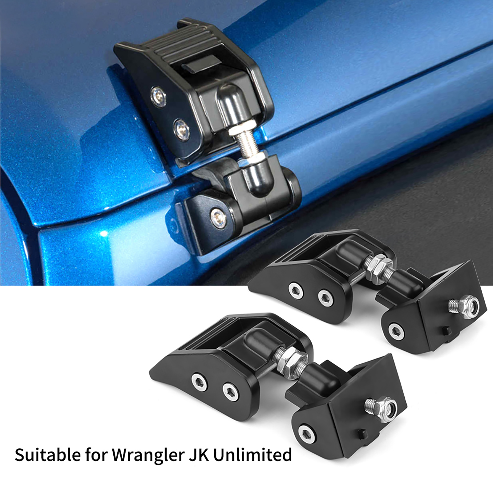 Satz Mit 2 Motorhaubenverschlüssen Inklusive Halterungen Und Haltehaken Für Wrangler Jk Unlimited 2007-2017, Robuste Montage, Komplettset.
