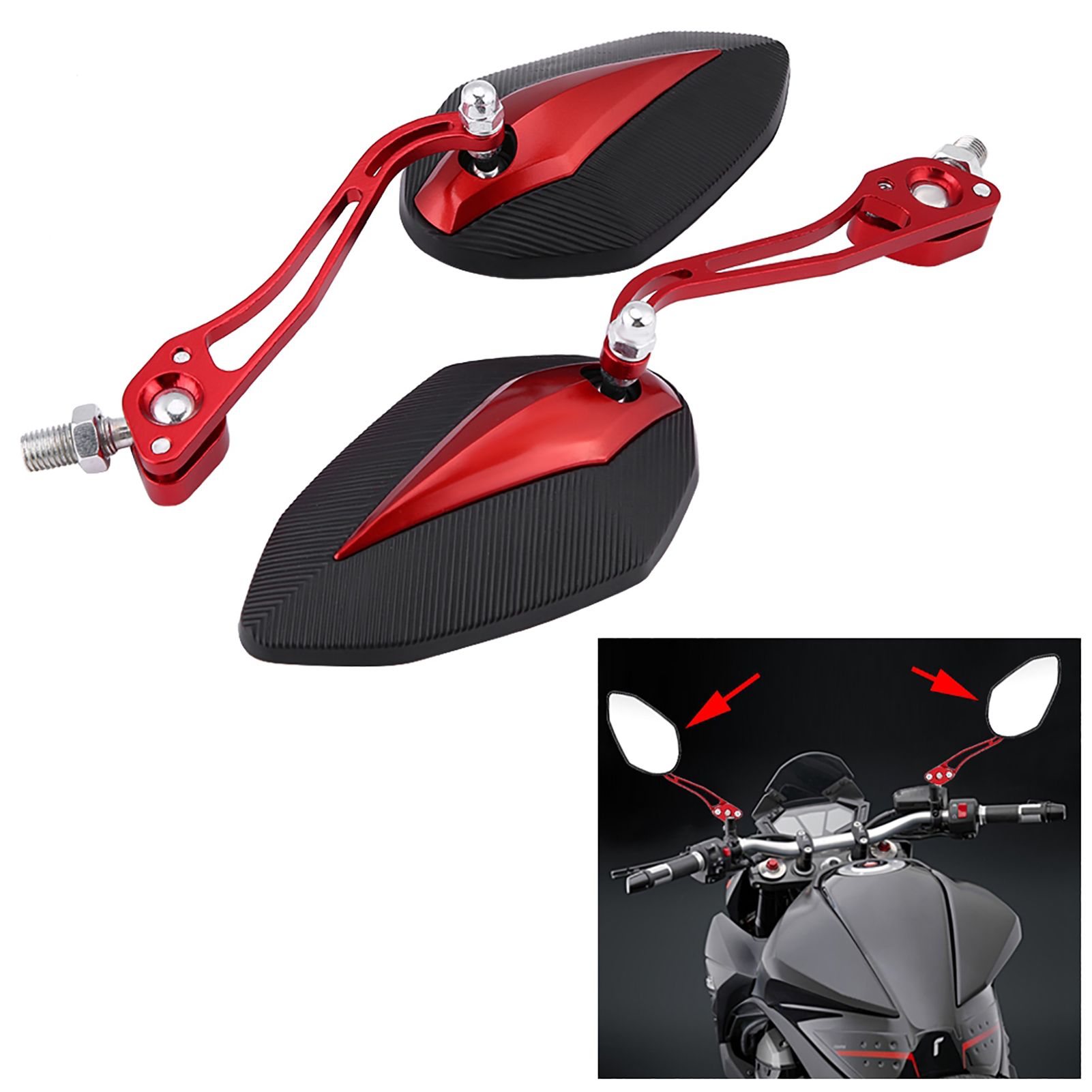 Universelle Rote Motorrad-/rollerspiegel – Set Mit 2 Rückspiegeln (8 Mm Und 10 Mm) Für Motorräder