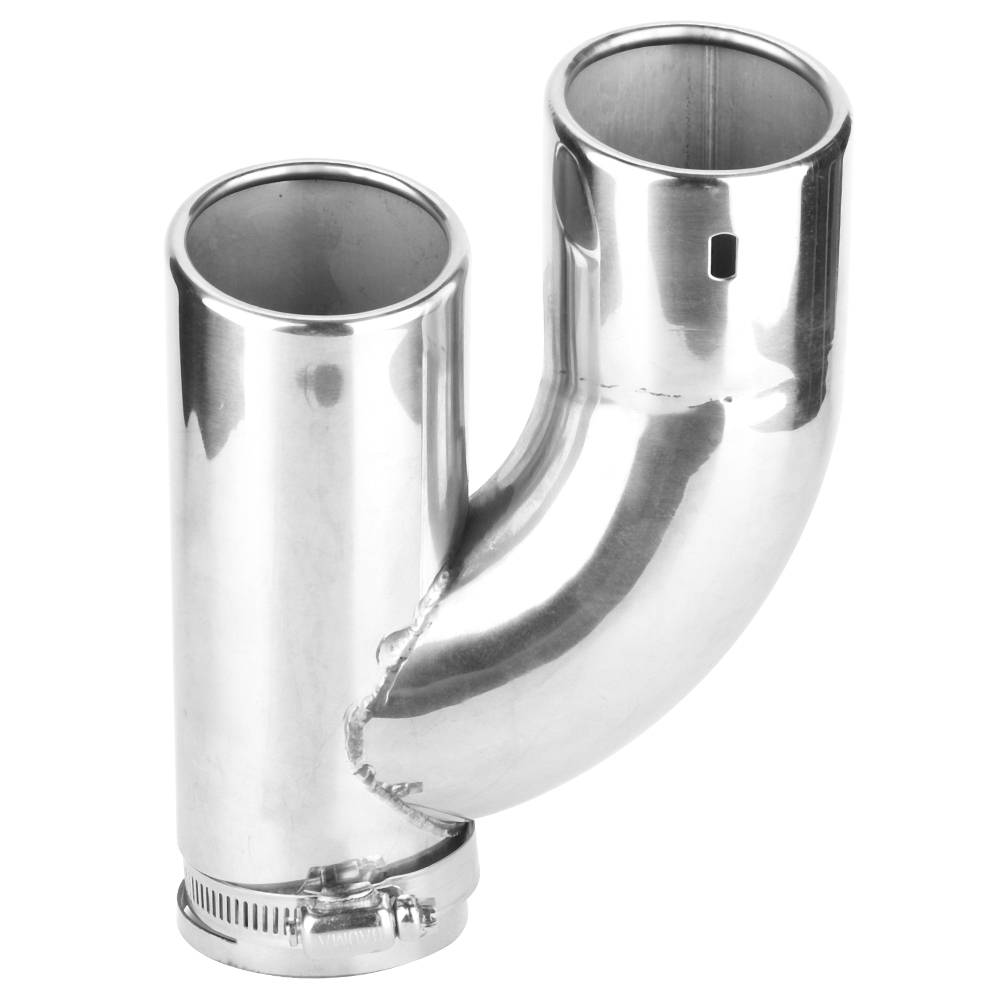 Universelles Auspuffendrohr A2008, Doppelt Abgewinkelter Runder Auslass 62 Mm, Verchromtes Endrohr, Edelstahlausführung Für Pkw.